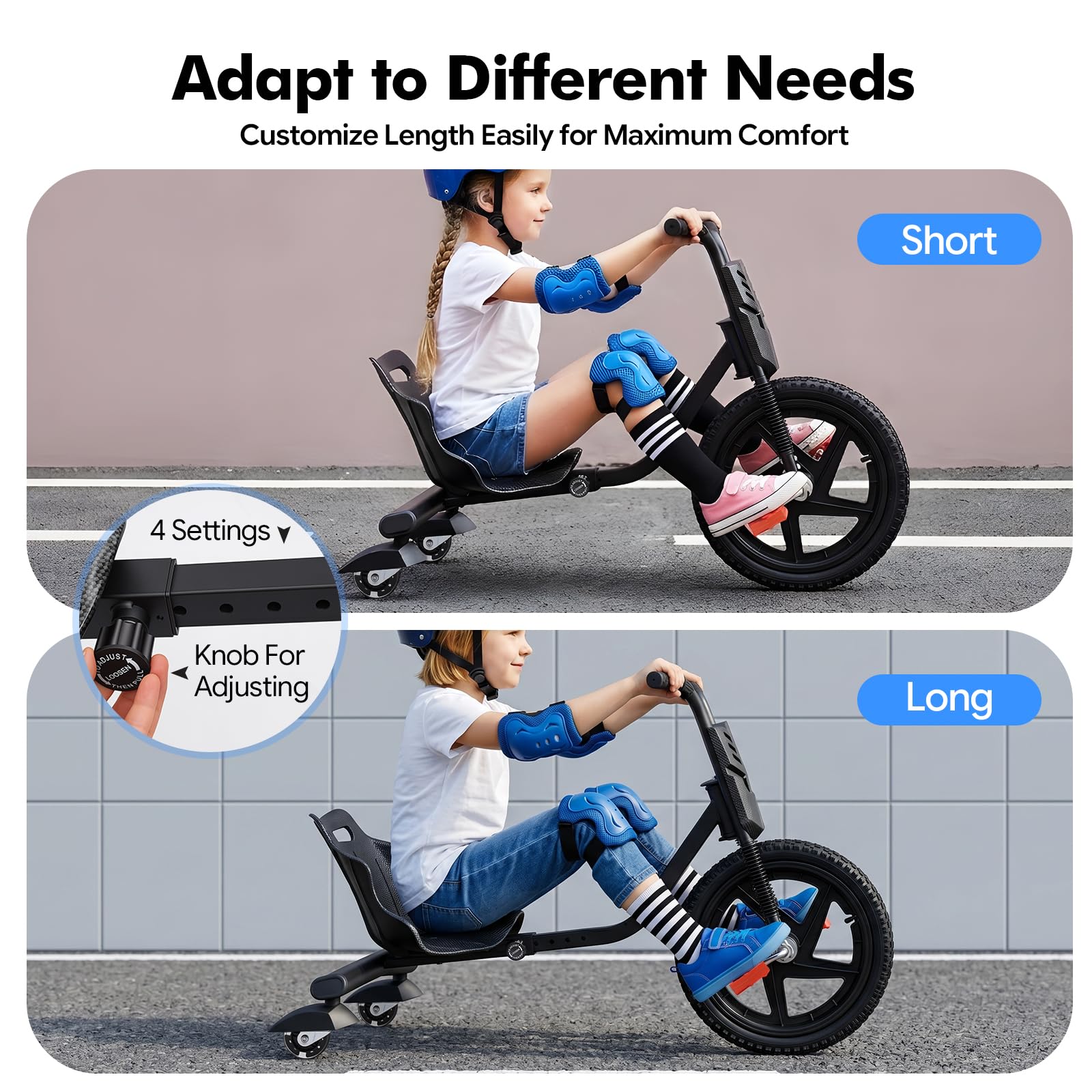 TiryyDrela Drift Trike Bambini Nero 3 Ruote
