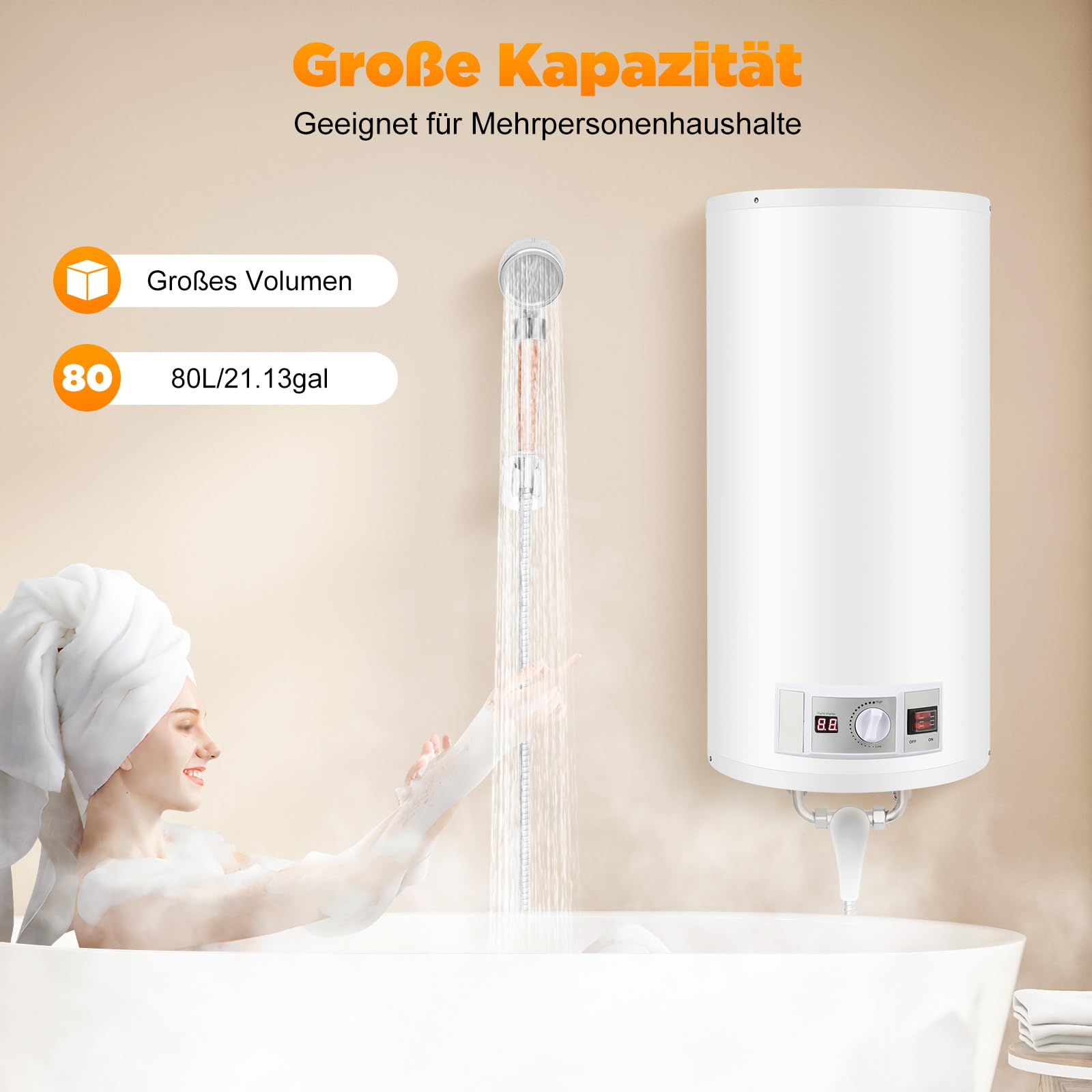 TiryyDrela Scaldabagno Elettrico 80 L 2000 W Verticale Inox