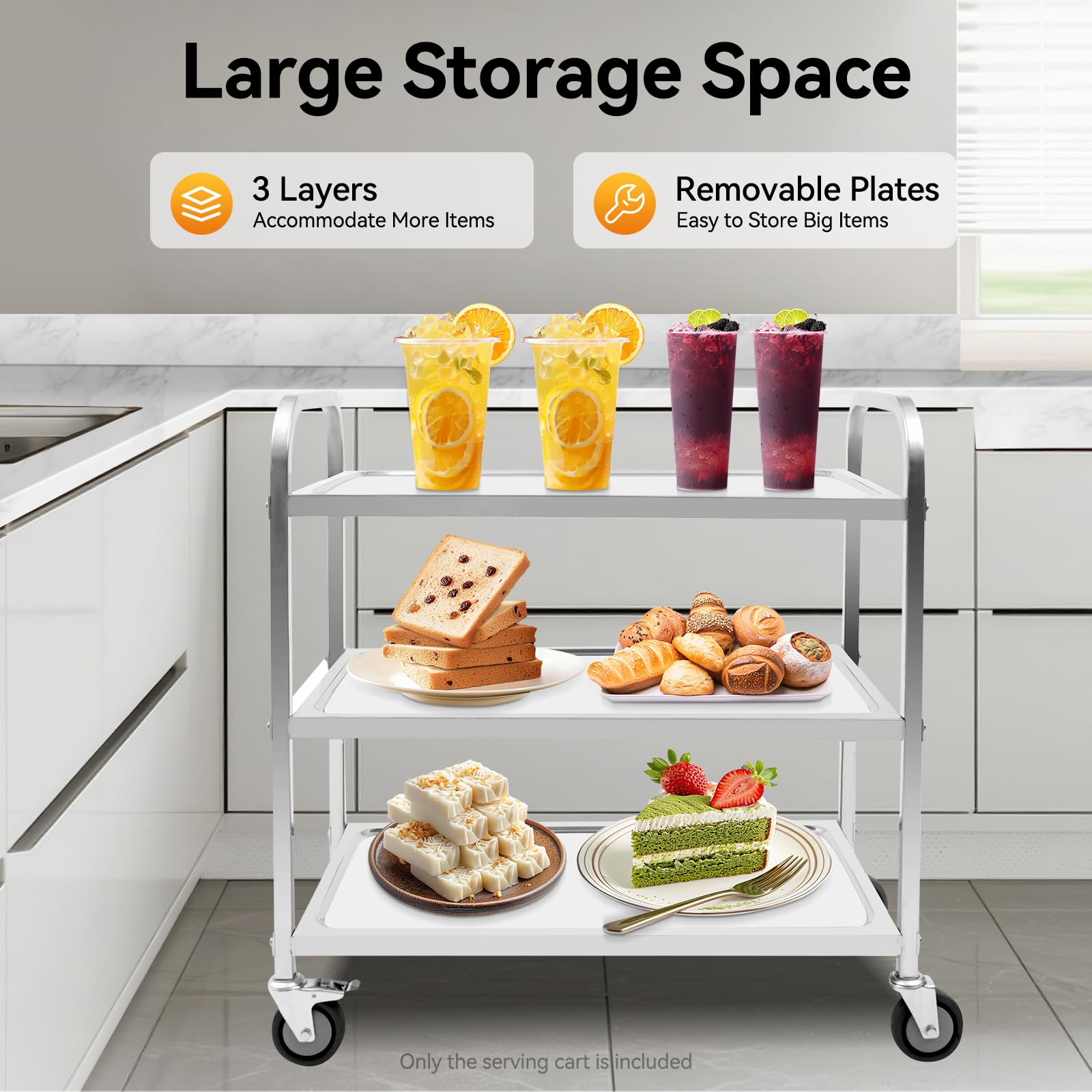 TiryyDrela Carrello Cucina Acciaio Inox 3 Ripiani 75x40x83 cm