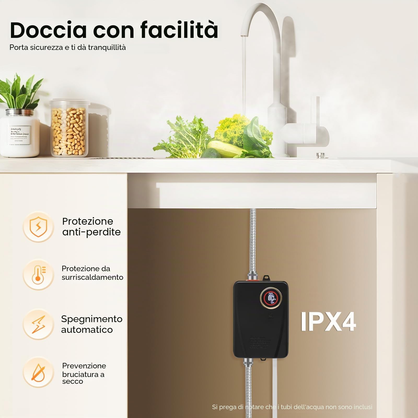 TiryyDrela Scaldacqua istantaneo elettrico LED 20-50°C