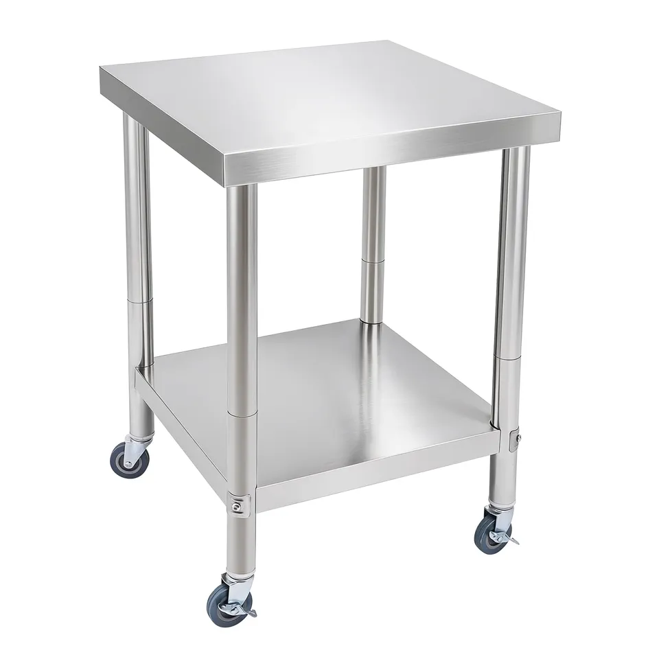 TiryyDrela tavolo lavoro cucina inox 60x60 cm 300 kg 2 ripiani
