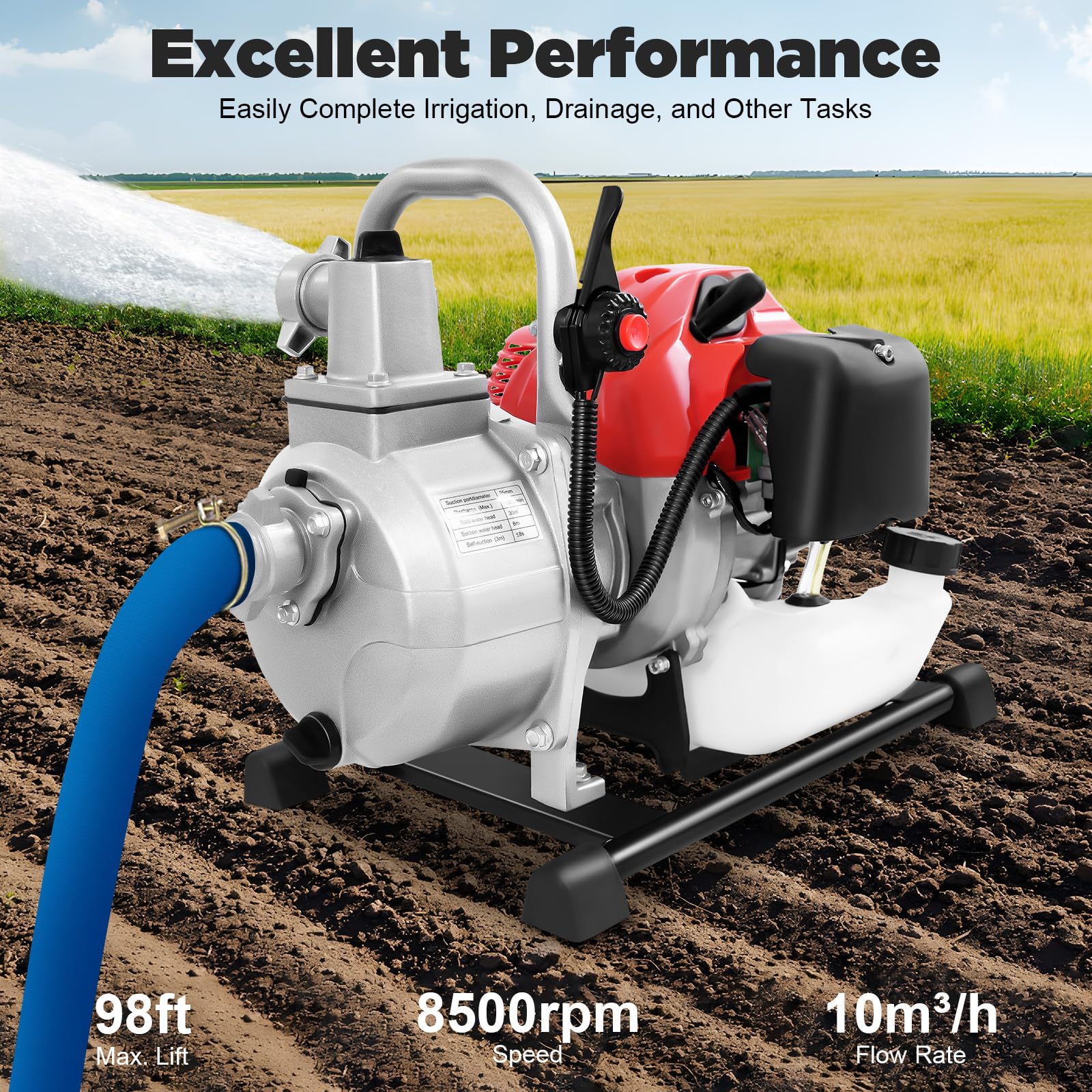 TiryyDrela Motopompa Benzina 43cc Pompa acqua 10 m3/h