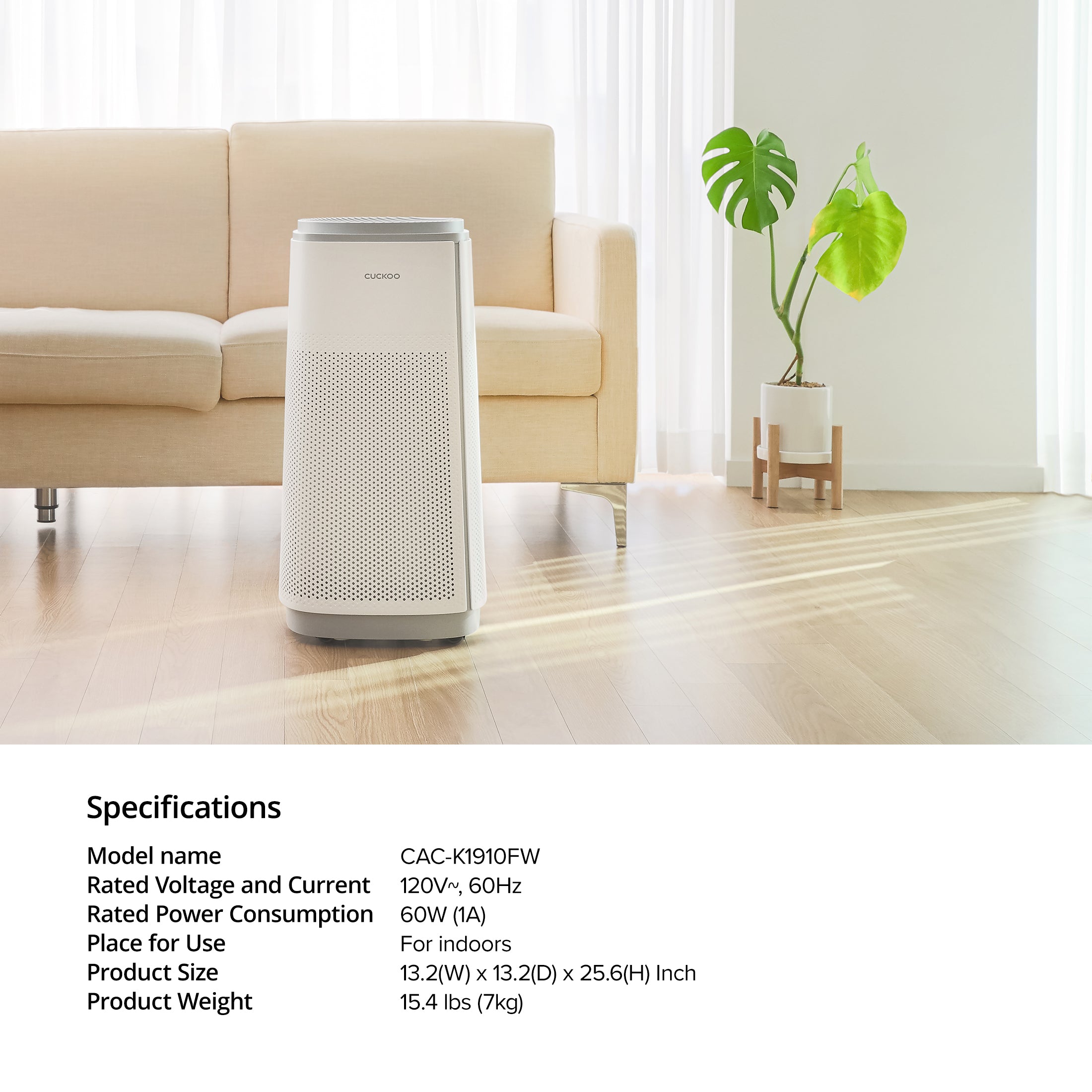 Cuckoo CAC-K1910FW purificatore aria HEPA H13 UV-C