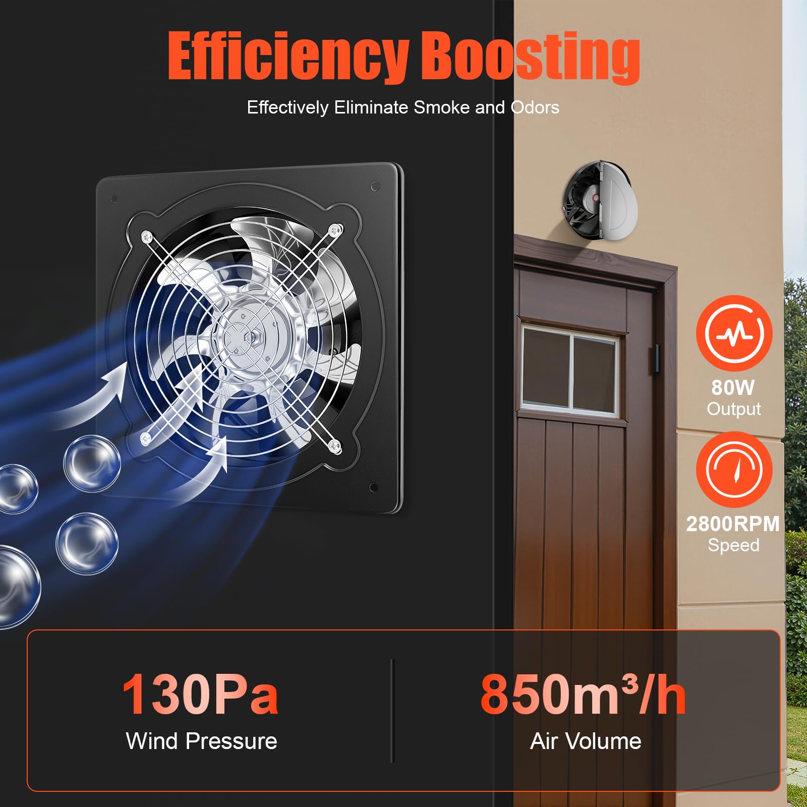 TiryyDrela Estrattore Aria Cucina 80W 850 m³/h Motore Rame