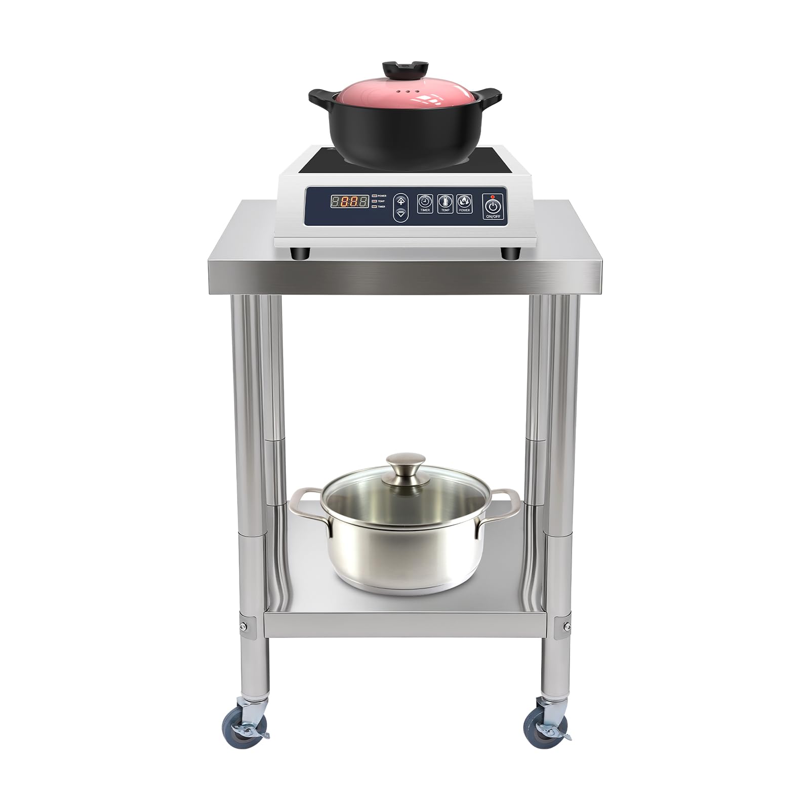 TiryyDrela tavolo lavoro cucina inox 60x60 cm 300 kg 2 ripiani