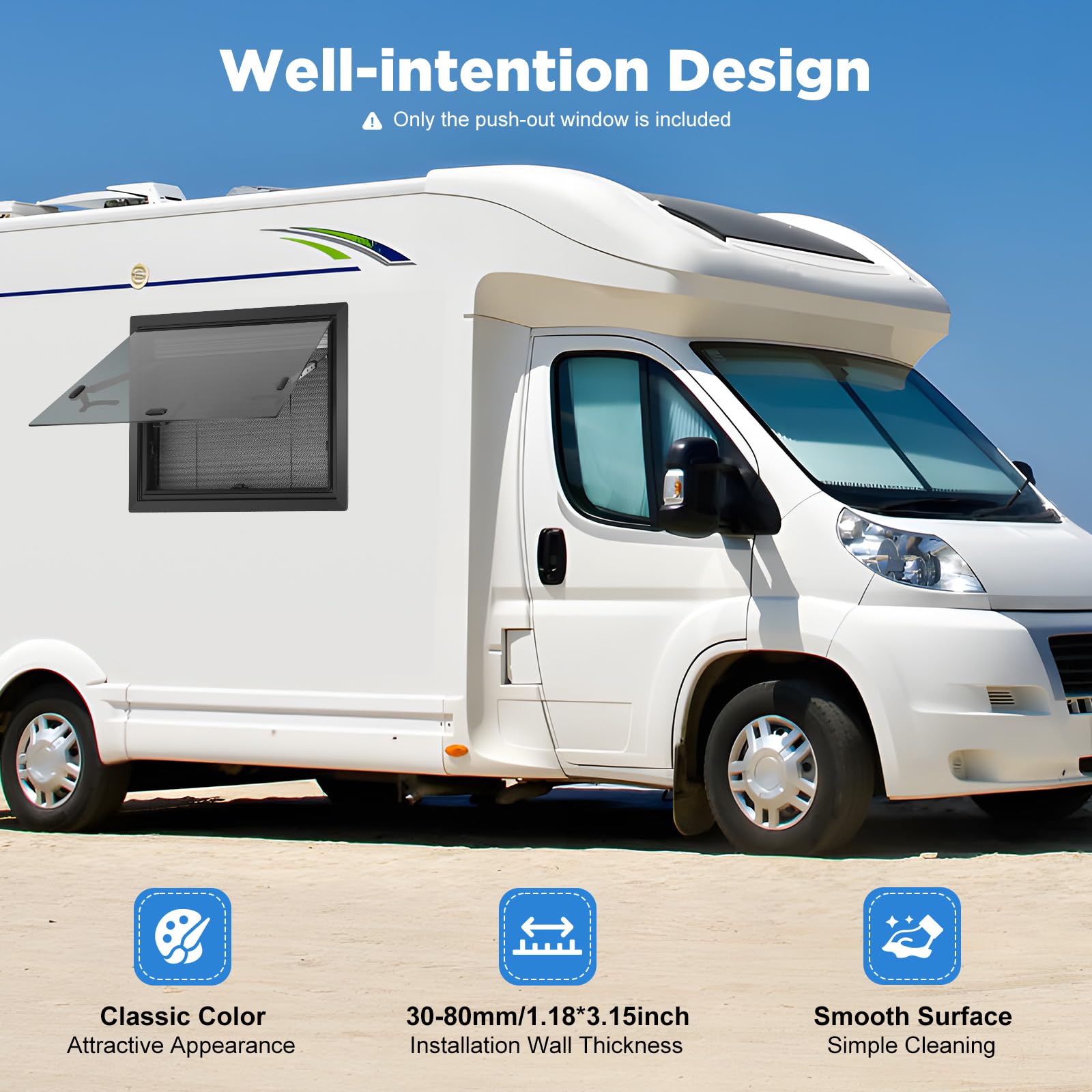 TiryyDrela Finestra Camper 60x45 cm Vetro Zanzariera 65°