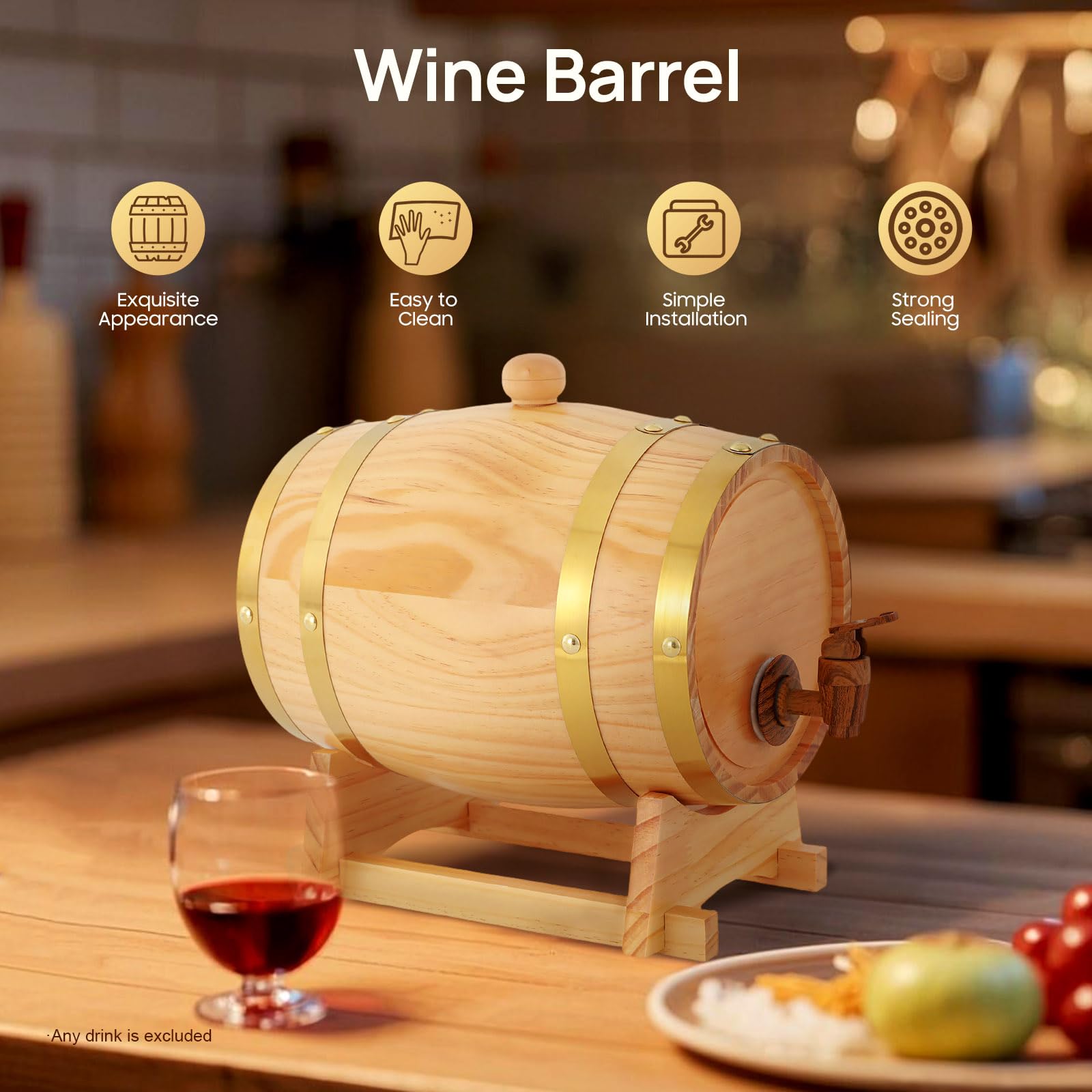 TiryyDrela Botte Vino Pino 3L con Rubinetto Vintage