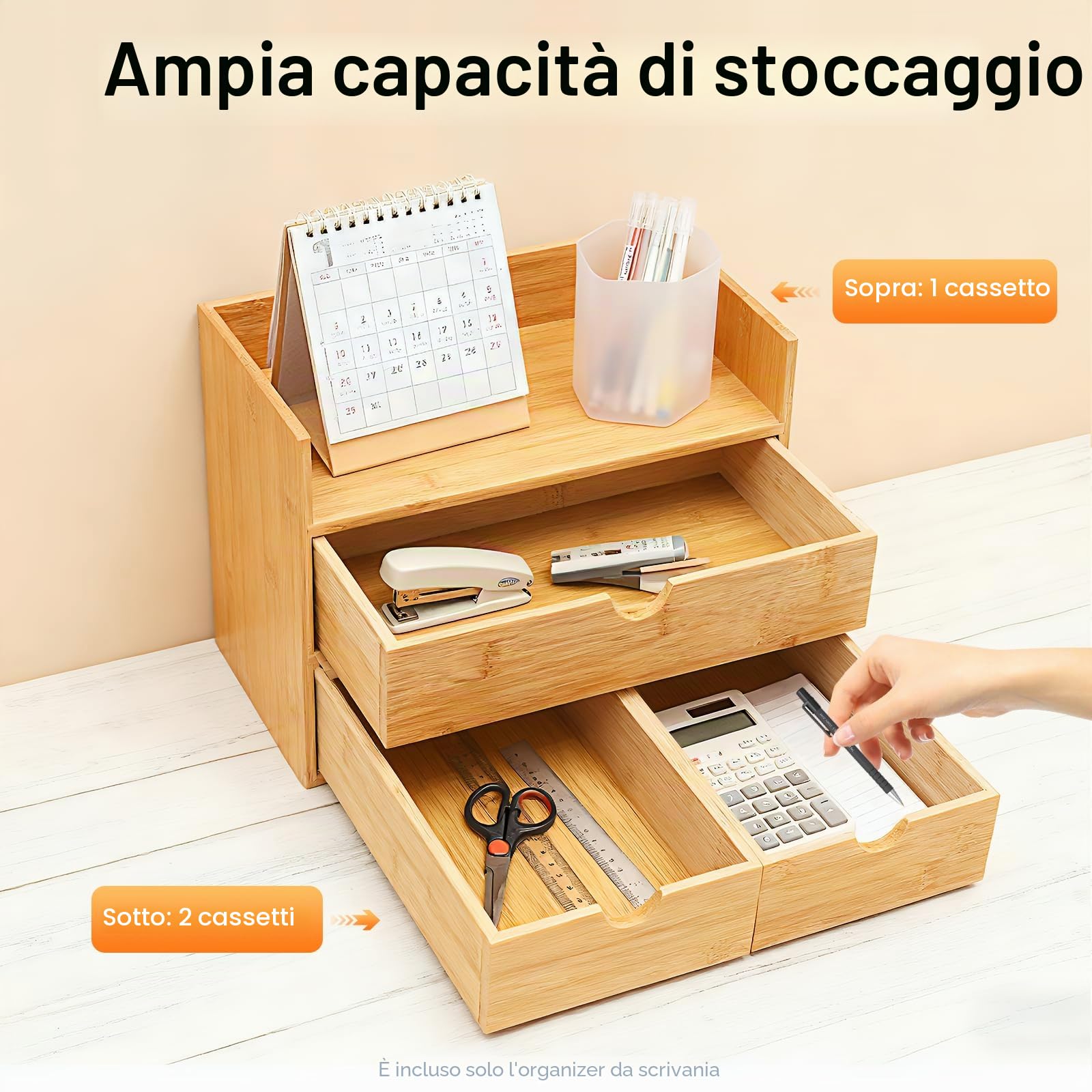 TiryyDrela organizer scrivania bambù 3 cassetti naturale