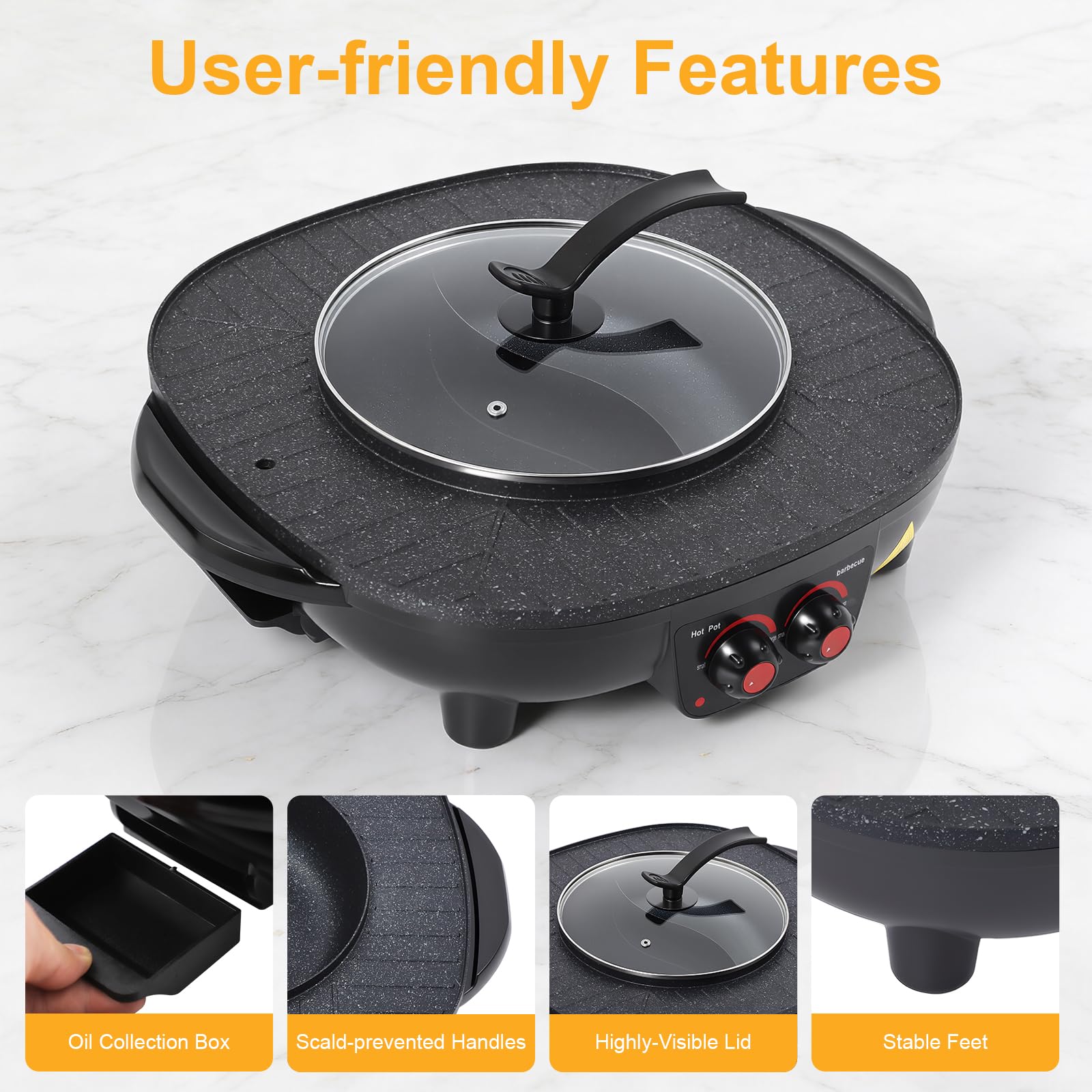 TiryyDrela grill hotpot elettrico 2 in 1 3L nero 2000W