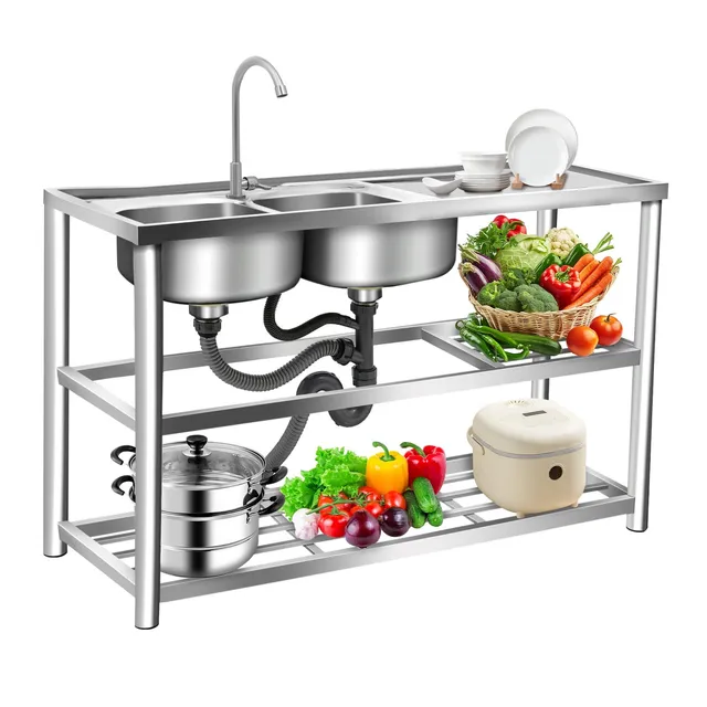 TiryyDrela Lavello Doppia Vasca Inox con Piano 45x80x120 cm
