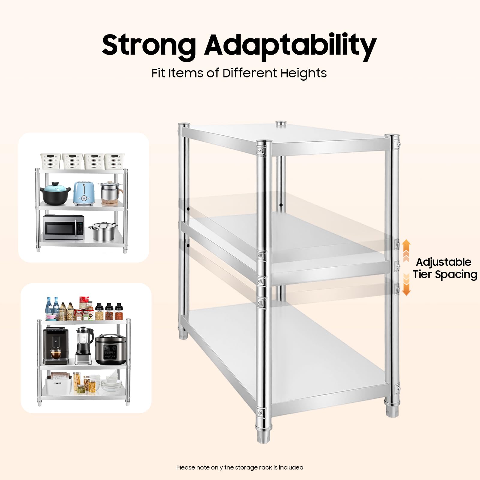 TiryyDrela Scaffale cucina 3 ripiani acciaio inox regolabile