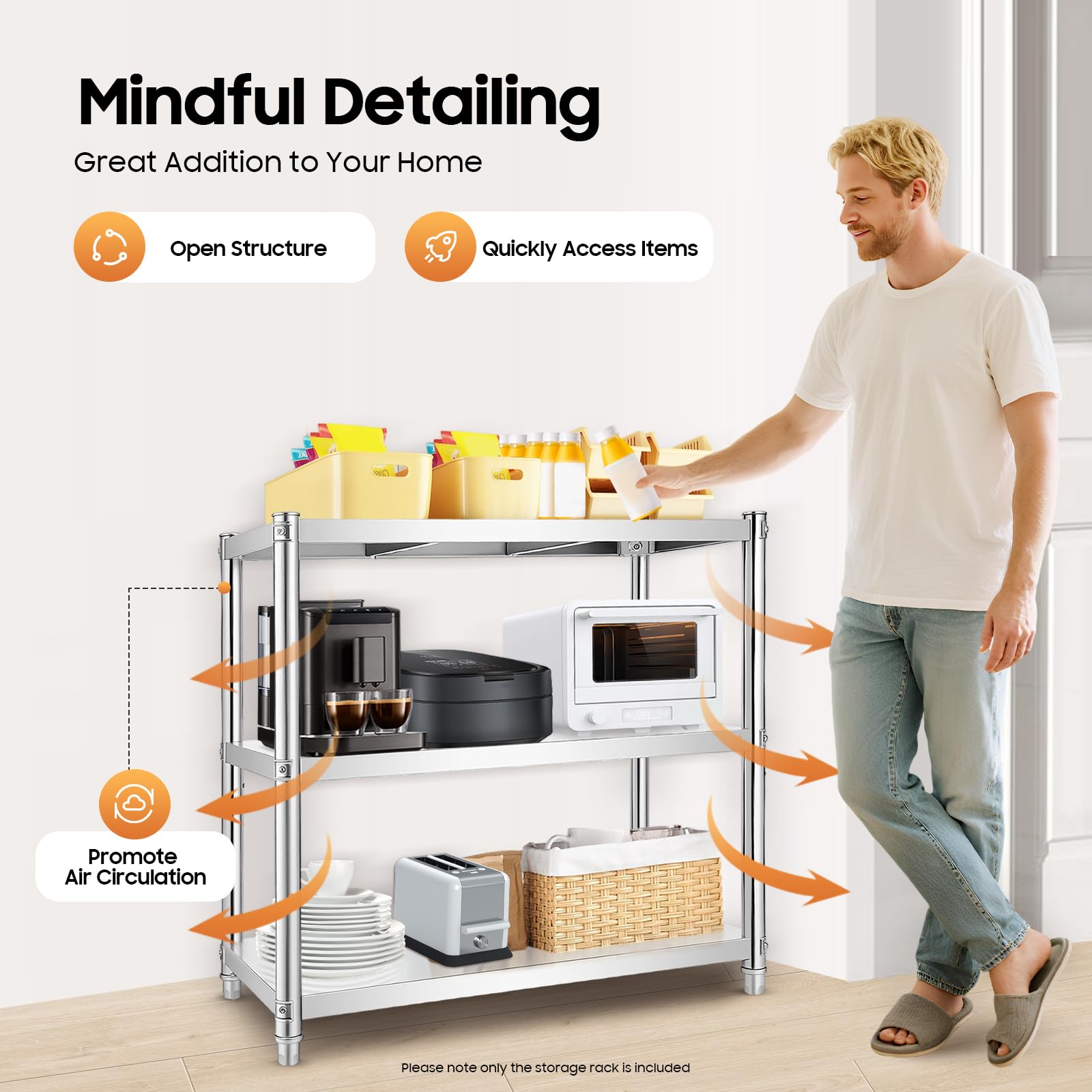 TiryyDrela Scaffale cucina 3 ripiani acciaio inox regolabile