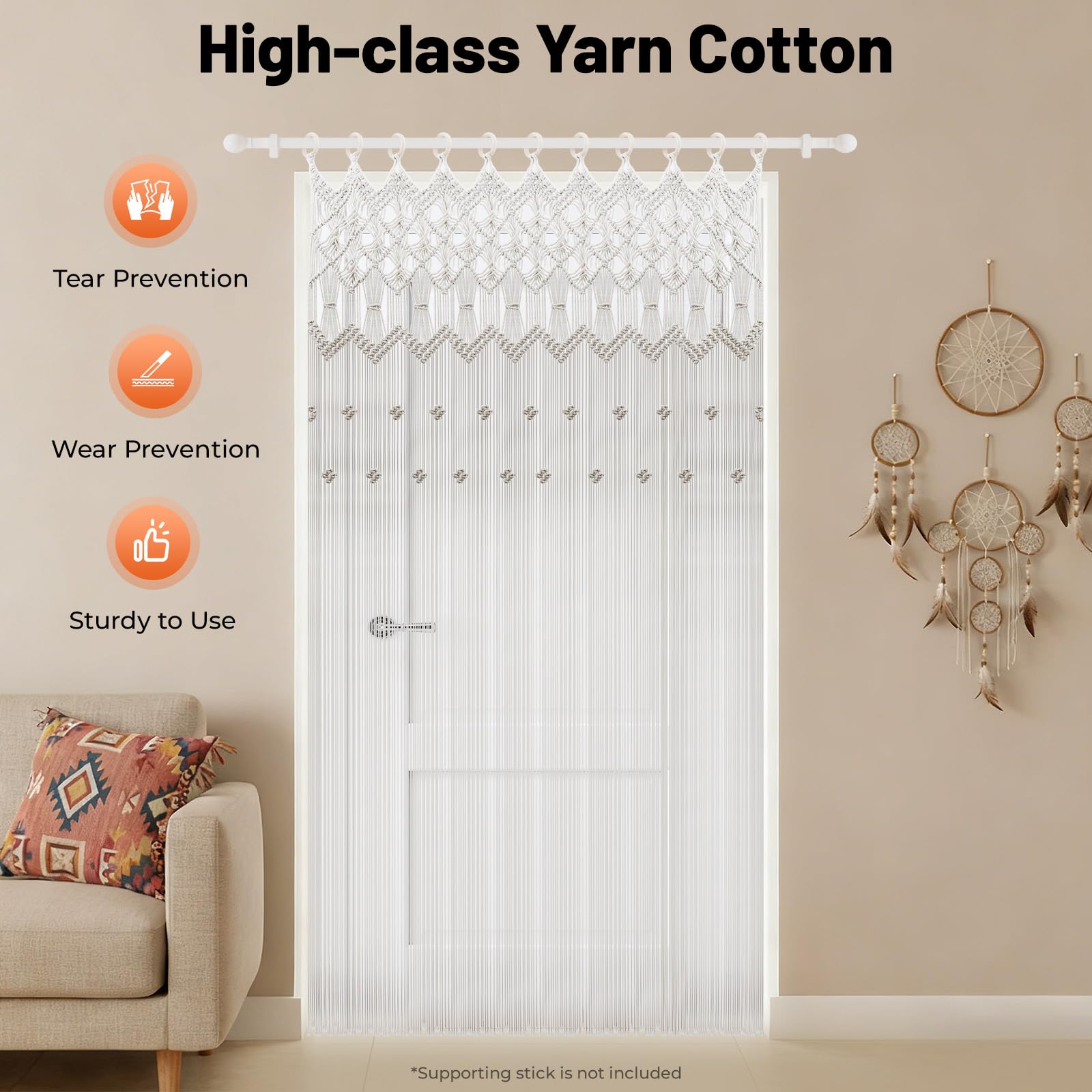 TiryyDrela Tenda Macramé Cotone Bianca 120x195 cm Boho