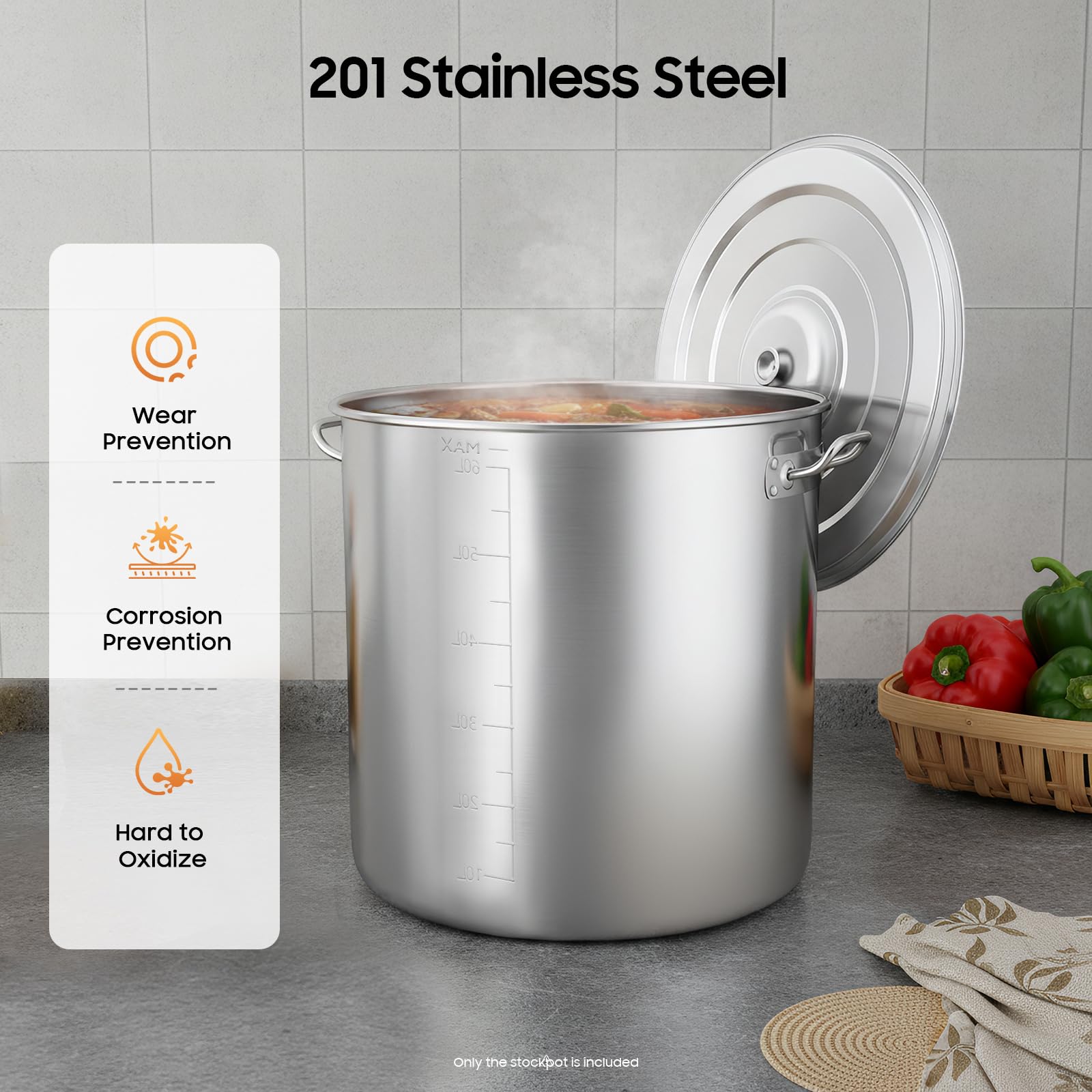 TiryyDrela Pentola 70L Acciaio Inox con Coperchio 45 cm