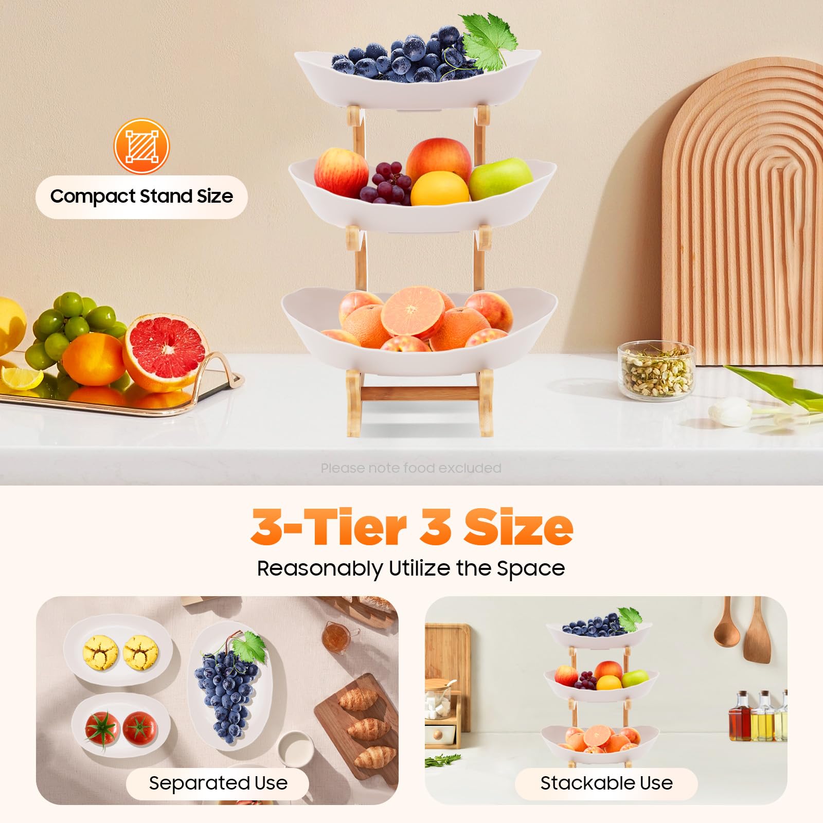TiryyDrela cestino frutta 3 piani bambù 22,5 cm
