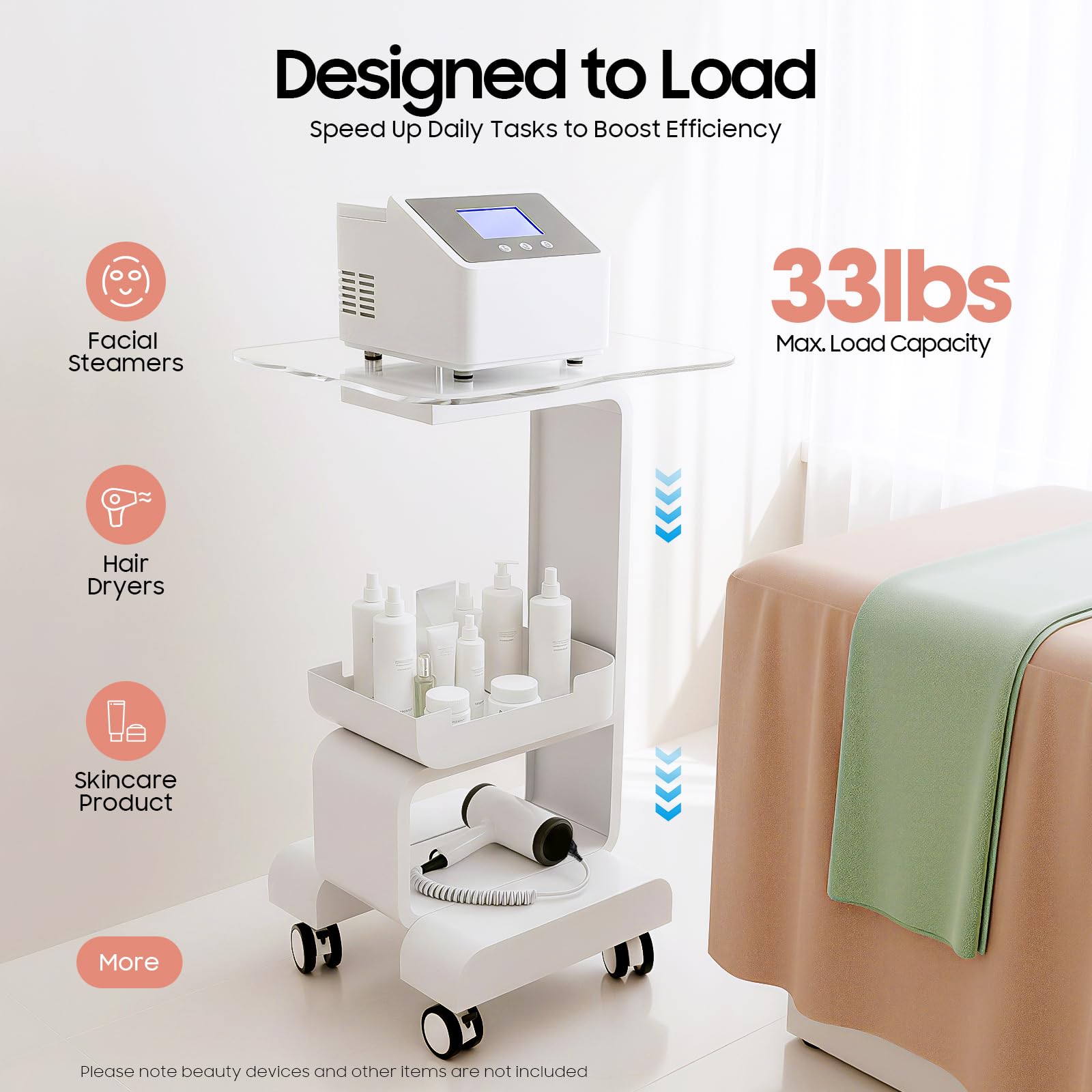 TiryyDrela Carrello Parrucchiere Mobile Bianco 76 cm 15 kg