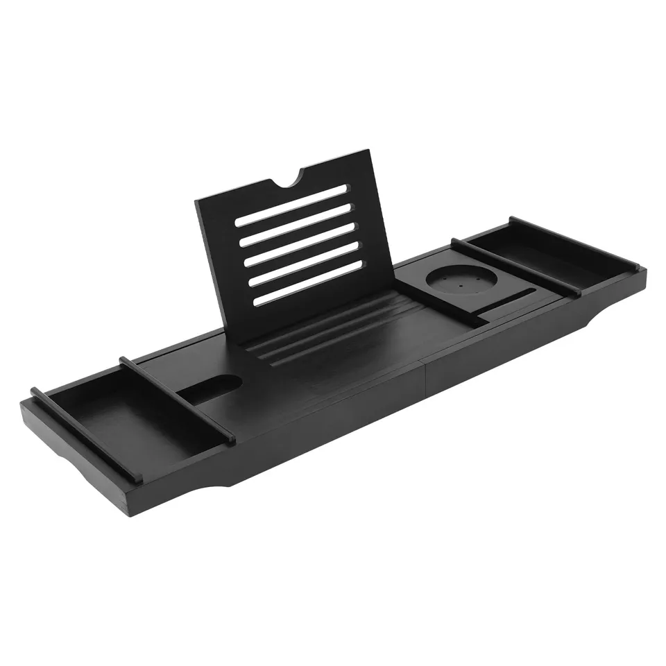TiryyDrela Vassoio Vasca da Bagno Bambù Nero 75-111 cm Estensibile