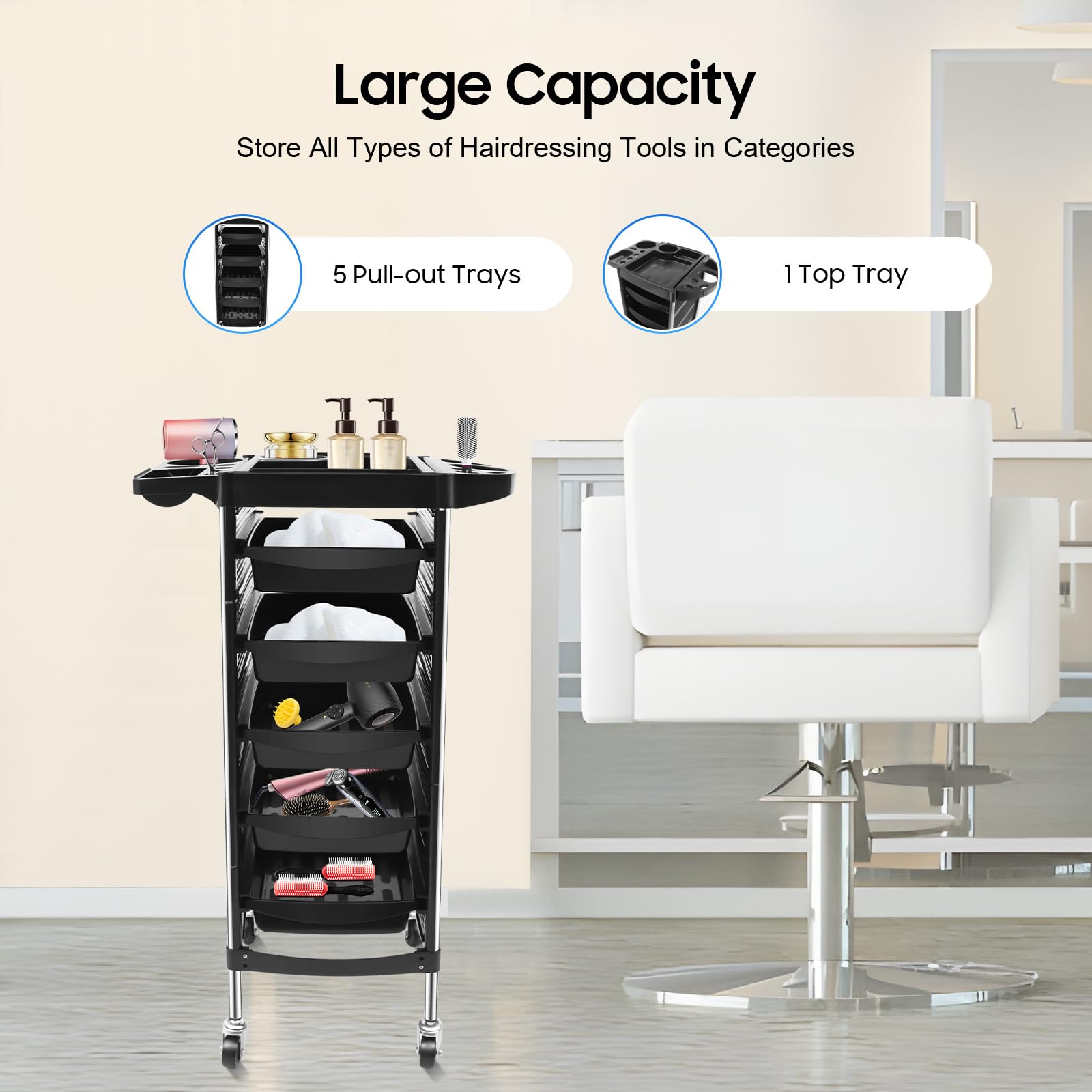 TiryyDrela Carrello Parrucchiere 5 Cassetti Nero