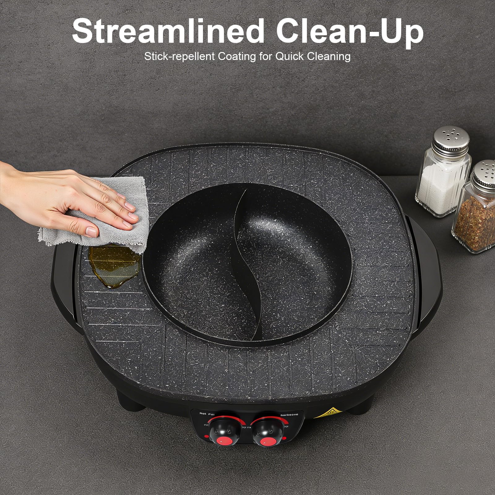 TiryyDrela grill hotpot elettrico 2 in 1 3L nero 2000W