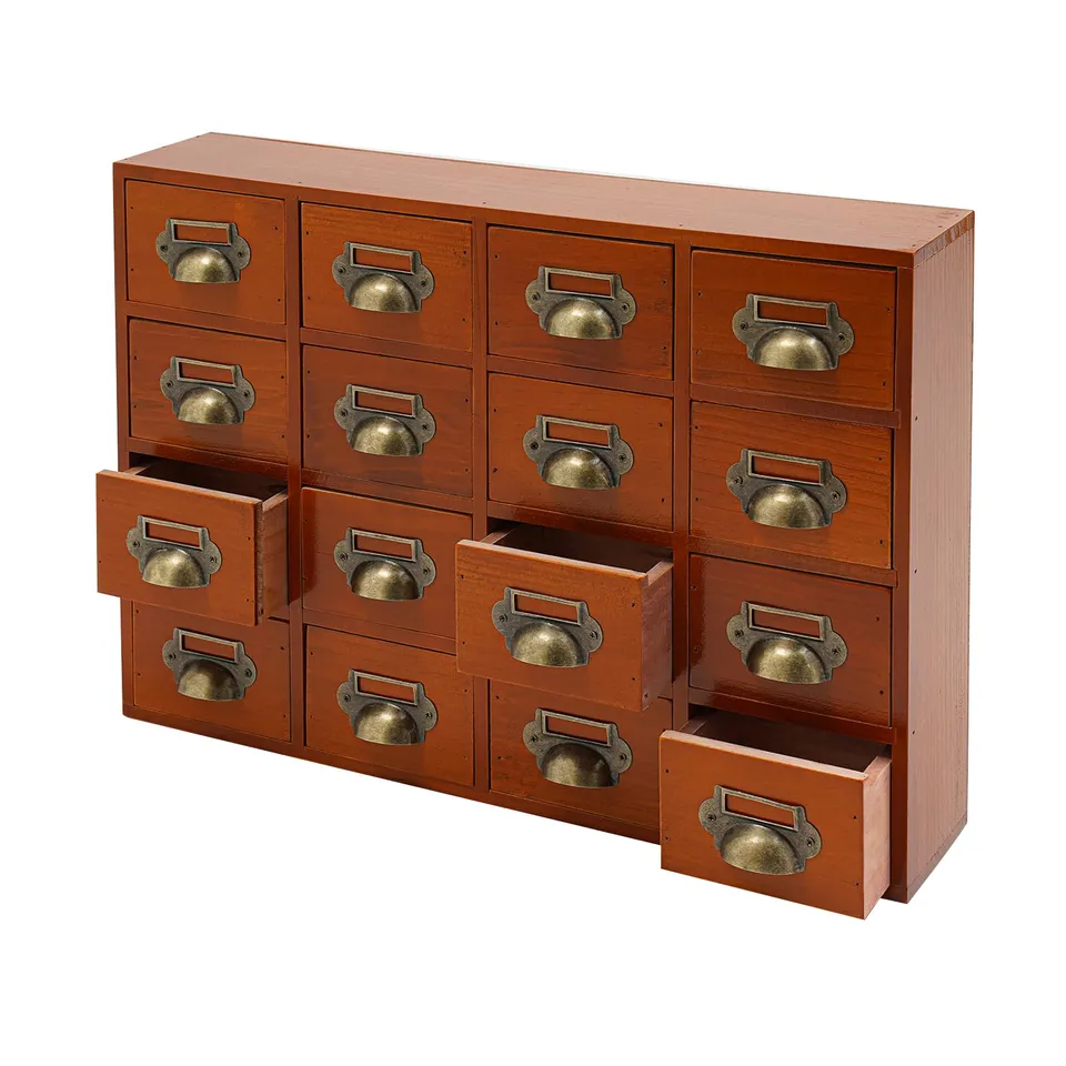 TiryyDrela Scatola 16 Cassetti Legno Marrone Vintage Ufficio