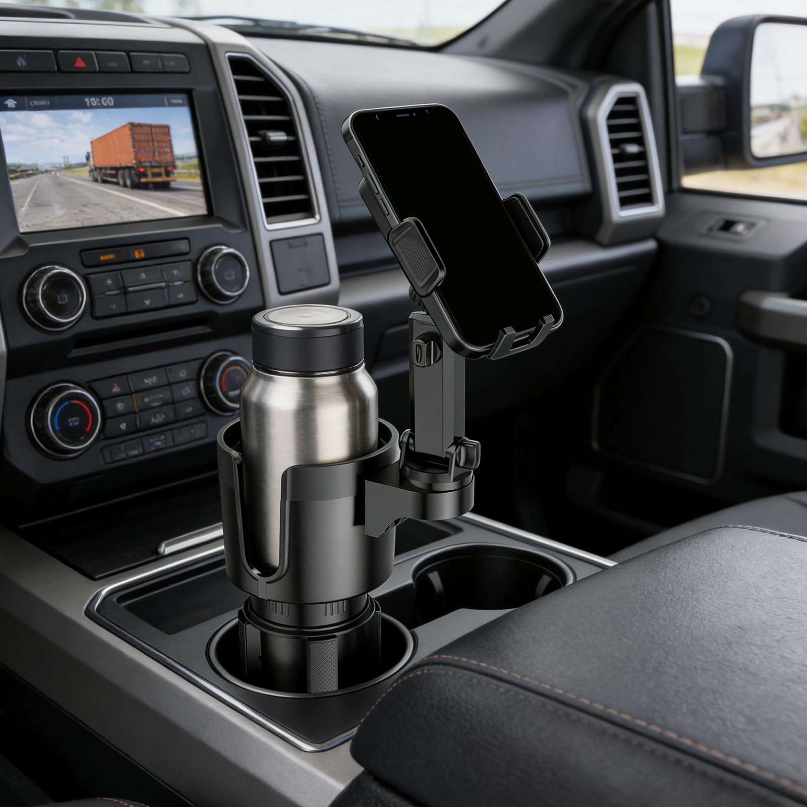 TiryyDrela Portabicchieri Auto 2 in 1 Nero con Porta Telefono