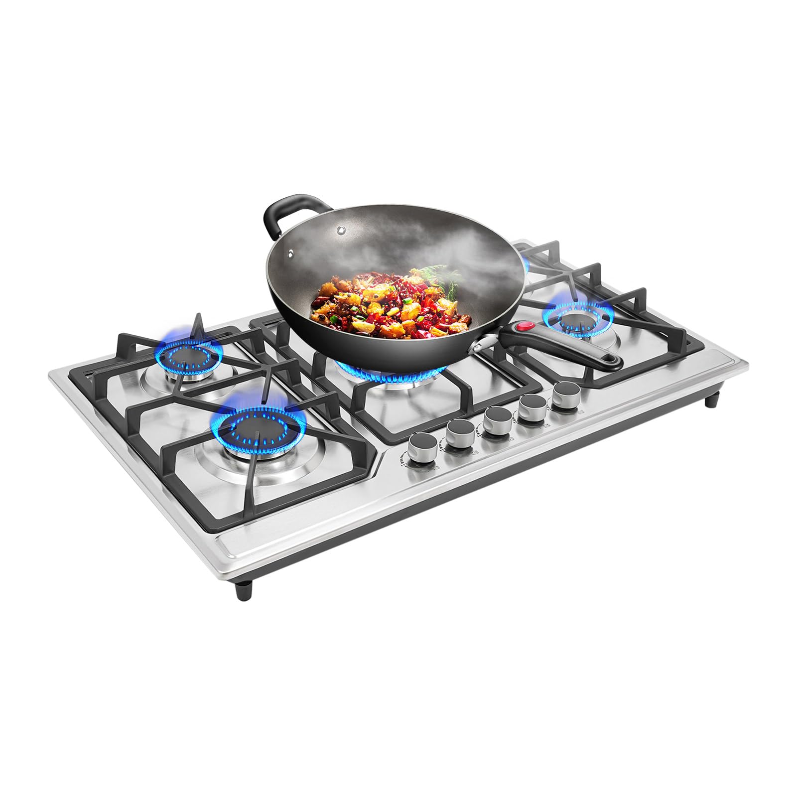 TiryyDrela Piano Cottura Gas 5 Fuochi Inox 86x51 cm
