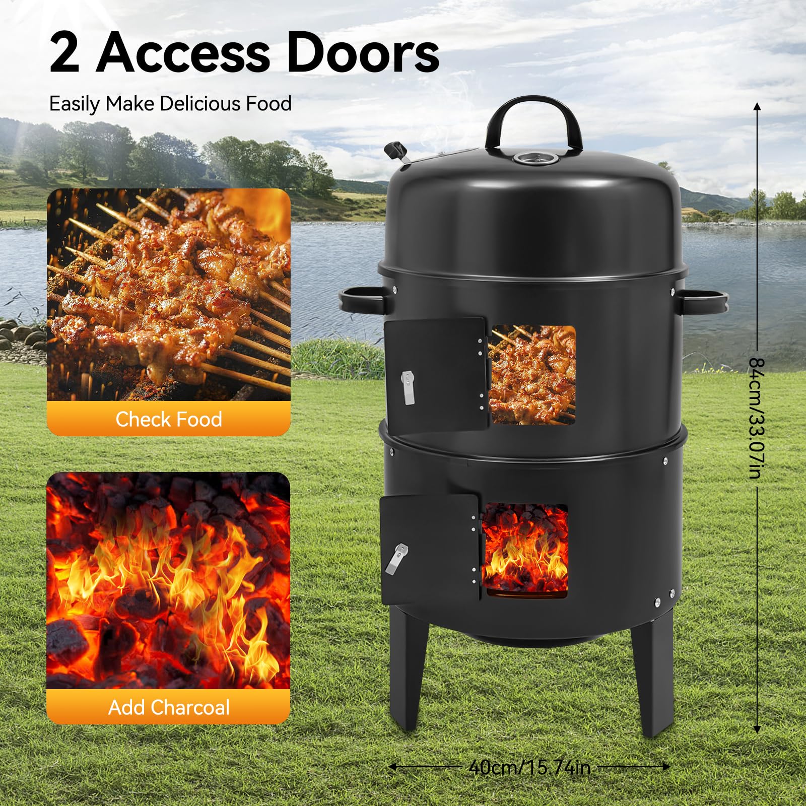 TiryyDrela Smoker Grill Barbecue Carbone Nero 2 Livelli 40x84 cm