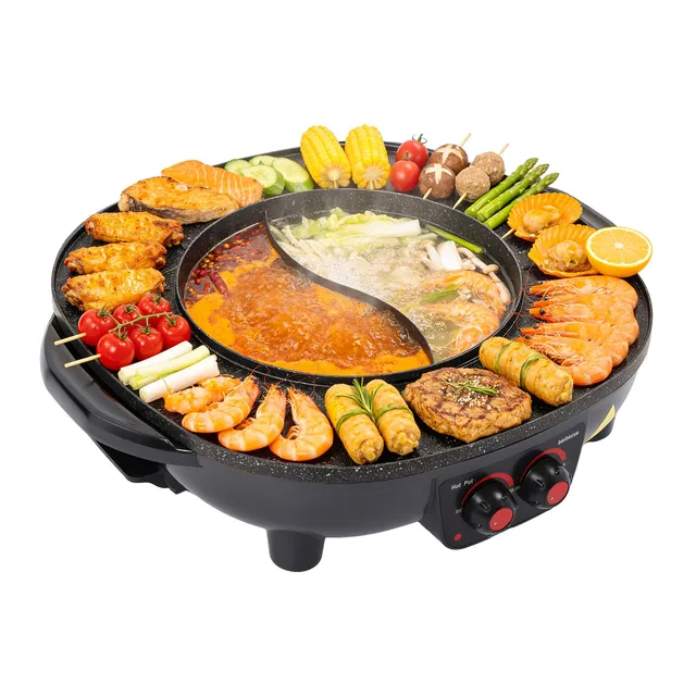 TiryyDrela grill hotpot elettrico 2 in 1 3L nero 2000W