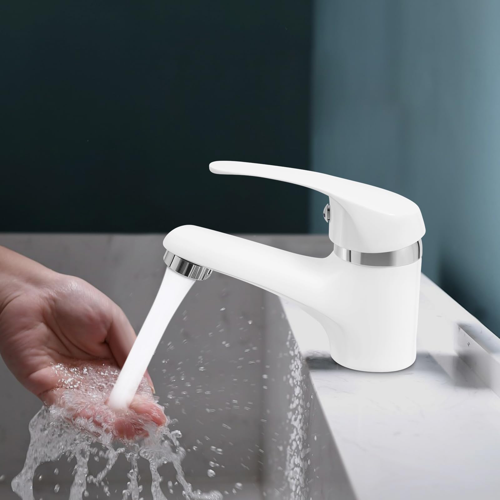 TiryyDrela Rubinetto Bagno Bianco Ottone Compatto 10 cm