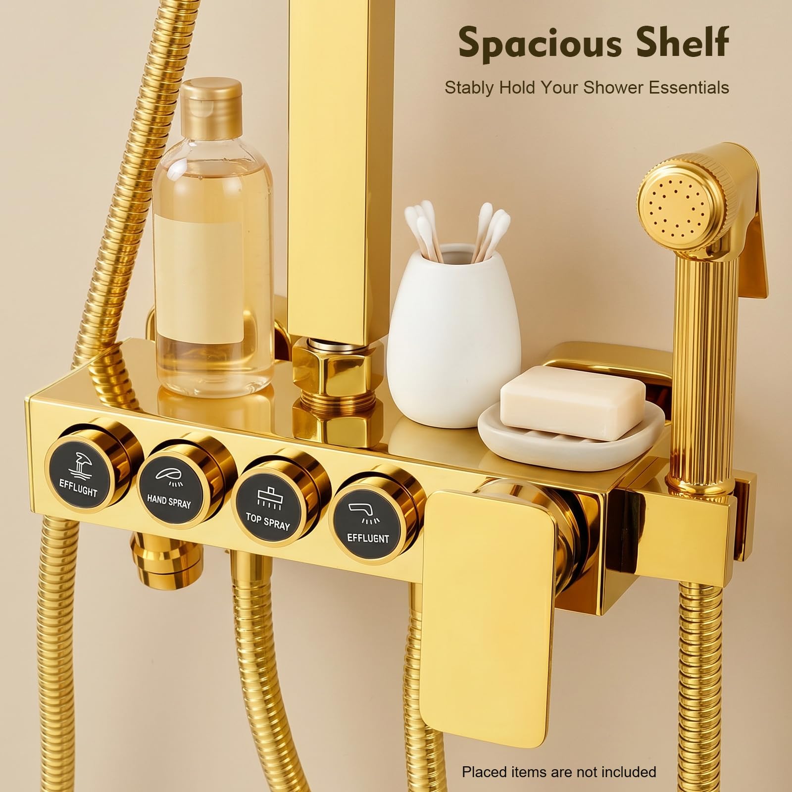 TiryyDrela Colonna Doccia Oro Soffione 31,5 cm Altezza 80-120 cm
