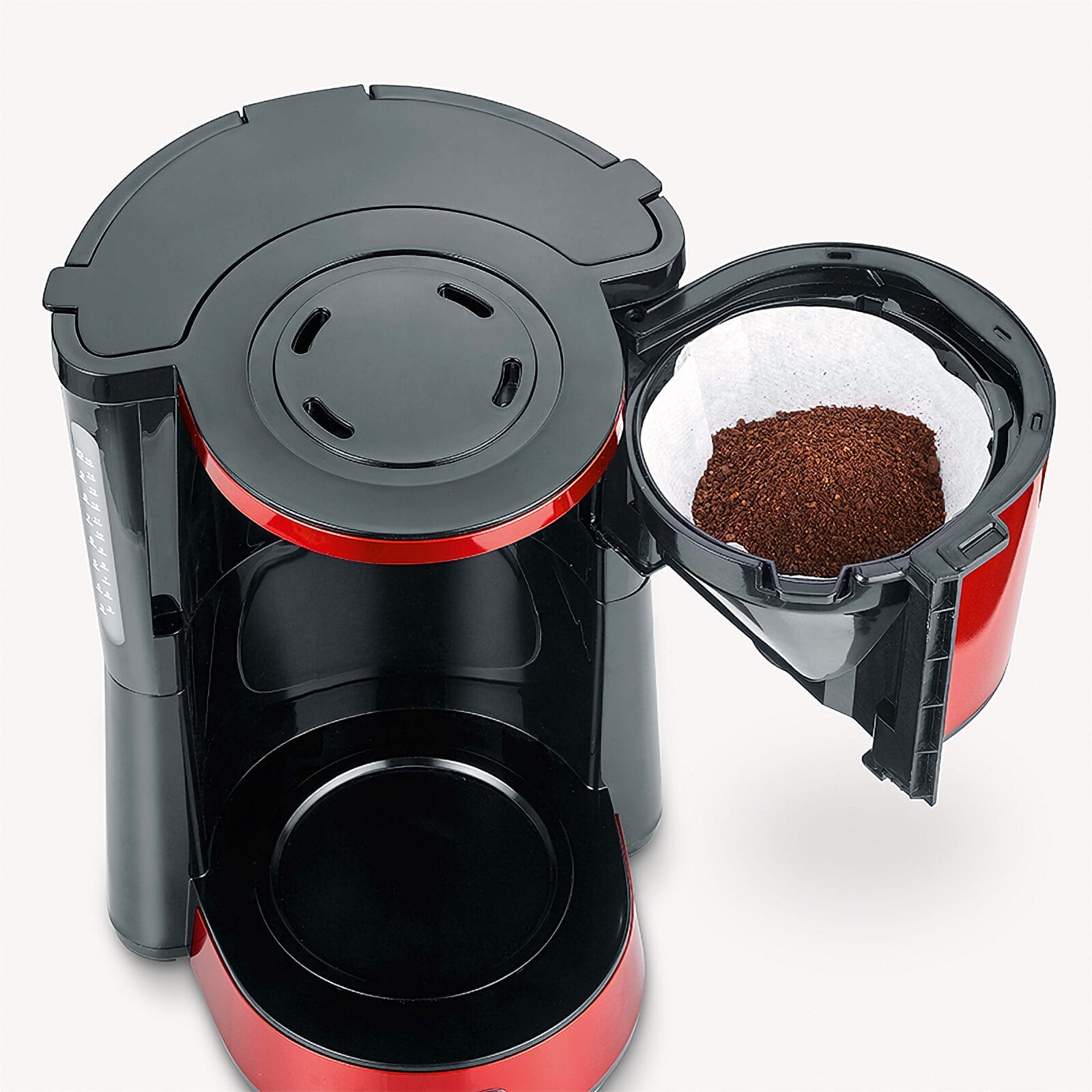 SEVO macchina caffe filtro 10 tazze rosso inox