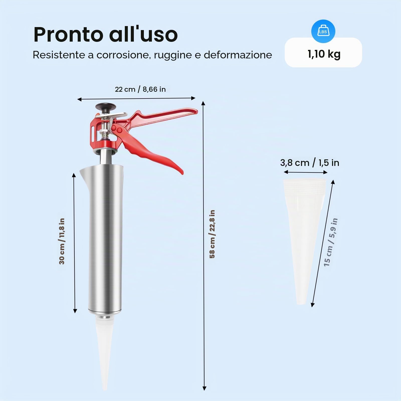 TiryyDrela pistola malta cemento inox 22 cm ugelli