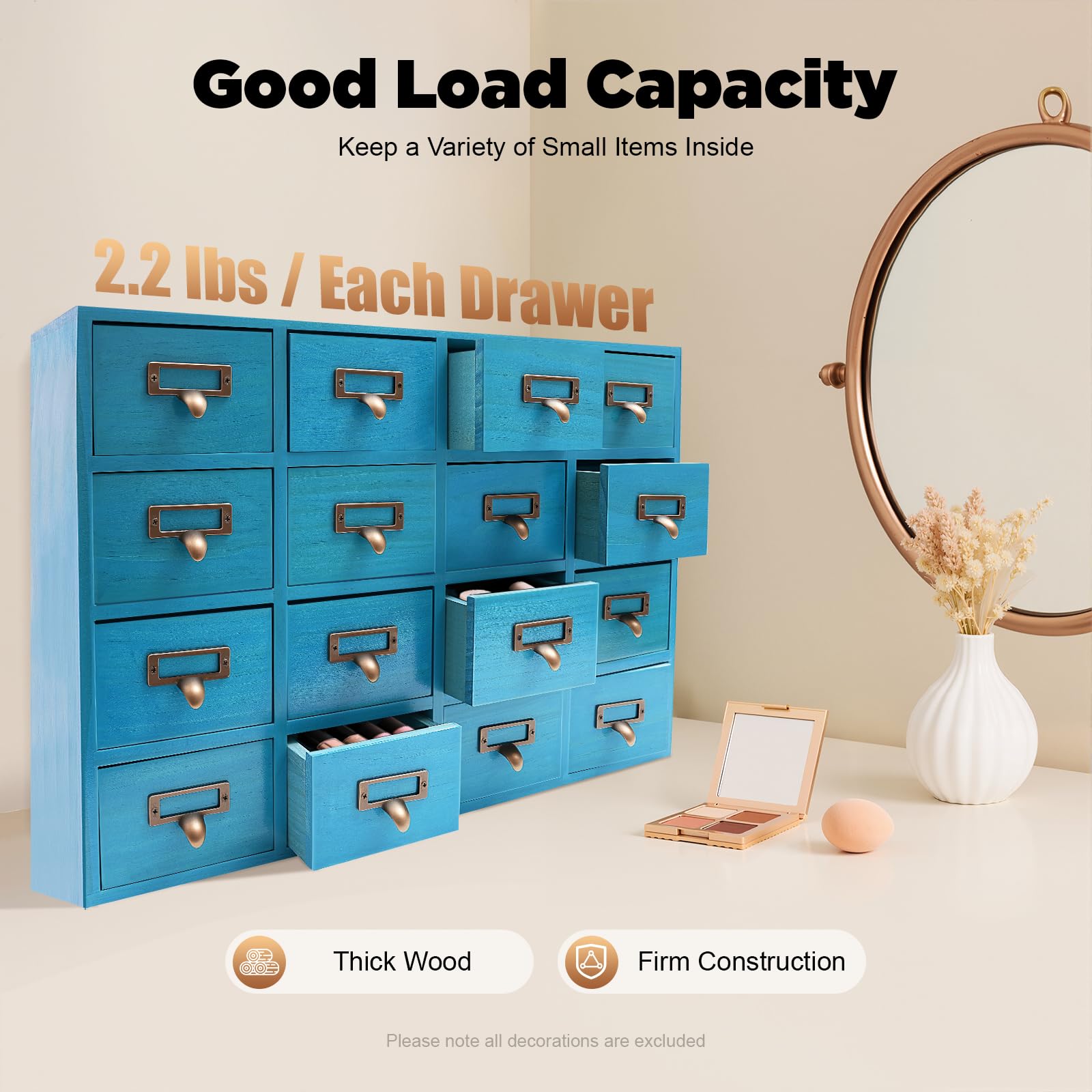 TiryyDrela cassettiera 16 cassetti legno metallo blu