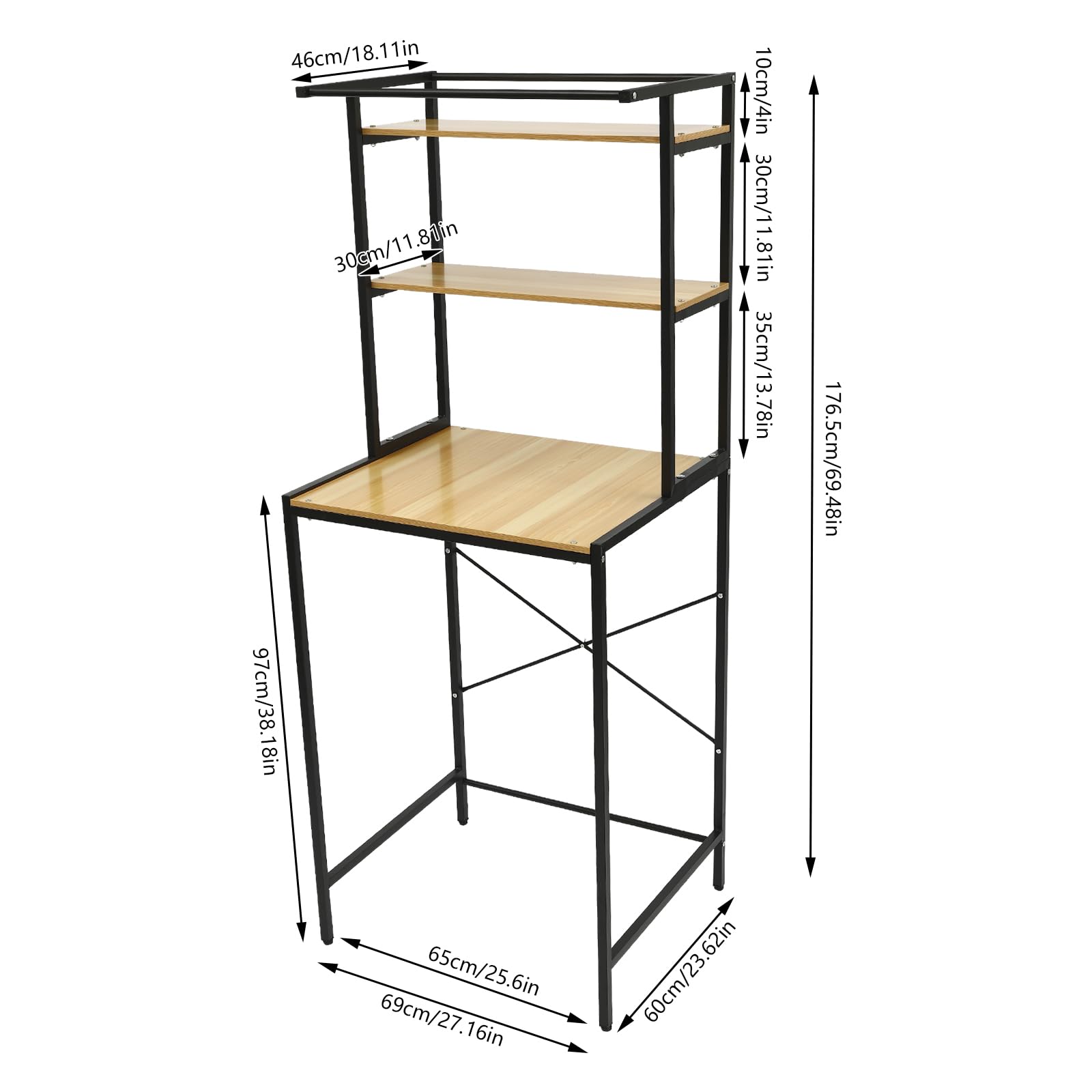 TiryyDrela Scaffale Lavatrice 3 Ripiani Nero 69 cm