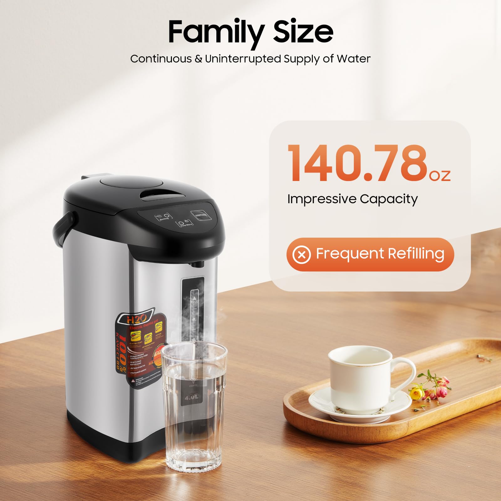 TiryyDrela Bollitore Elettrico 4L Termico 750W Mantenimento