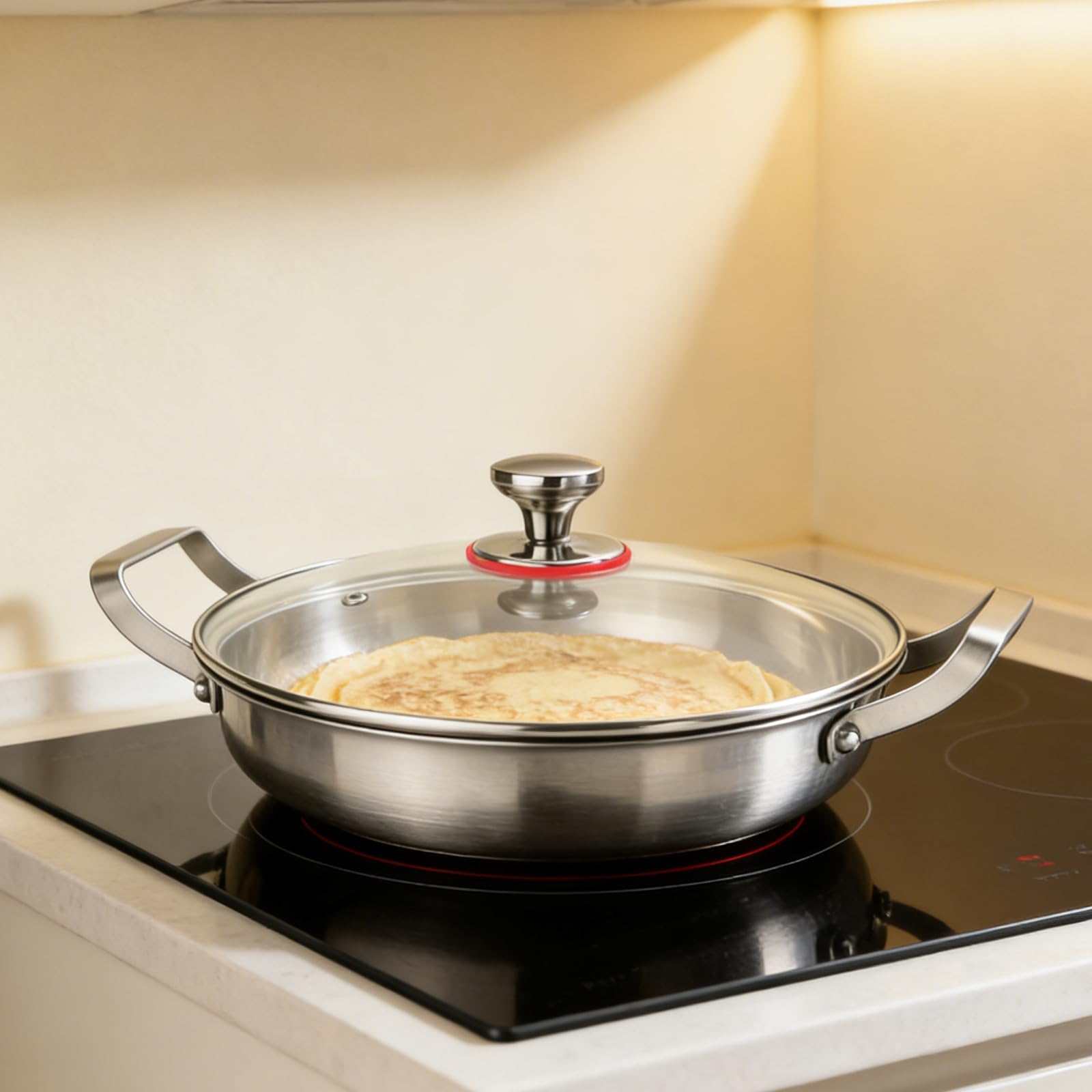 TiryyDrela padella acciaio inox 30 cm con coperchio vetro