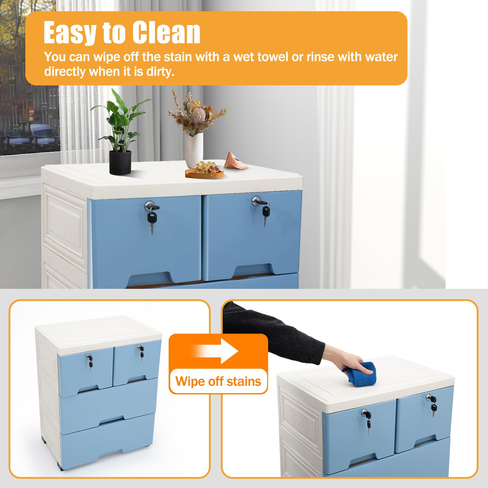 TiryyDrela Cassettiera Plastica 6 Cassetti con ruote bianco blu
