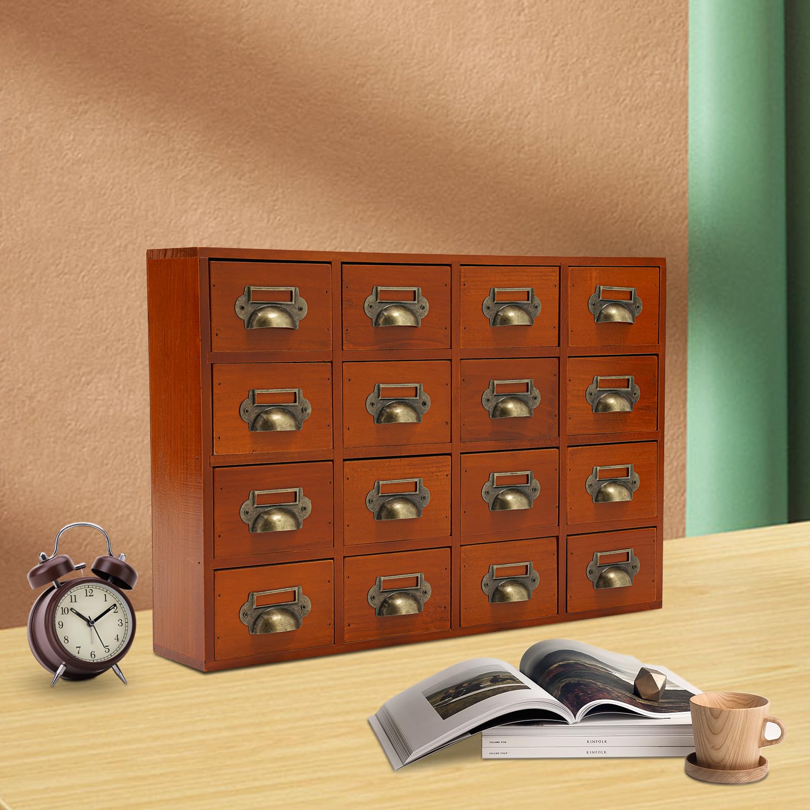 TiryyDrela Scatola 16 Cassetti Legno Marrone Vintage Ufficio