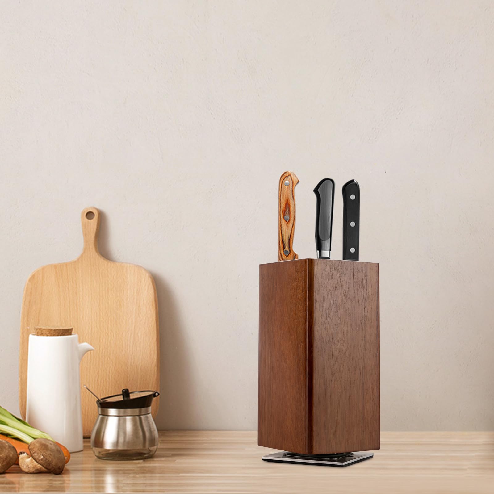 TiryyDrela Porta Coltelli Magnetico Legno Girevole 360°