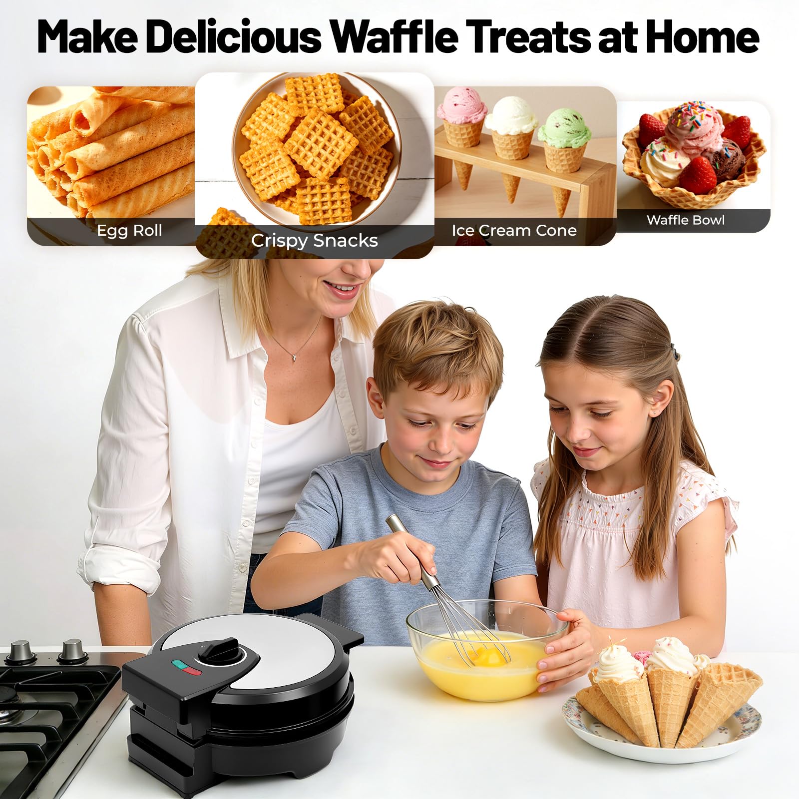 TiryyDrela piastra per waffle e coni 1200W 20 cm antiaderente
