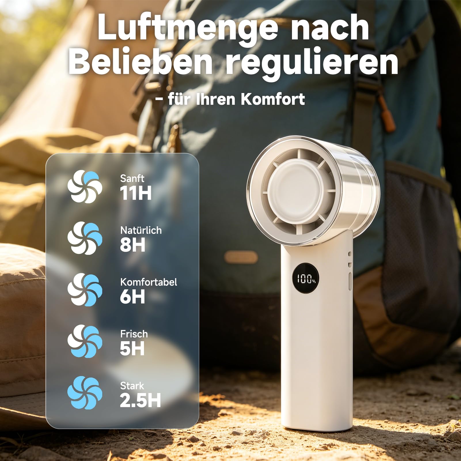 WOWDSGN ventilatore portatile bianco 4000 mAh 5 velocità