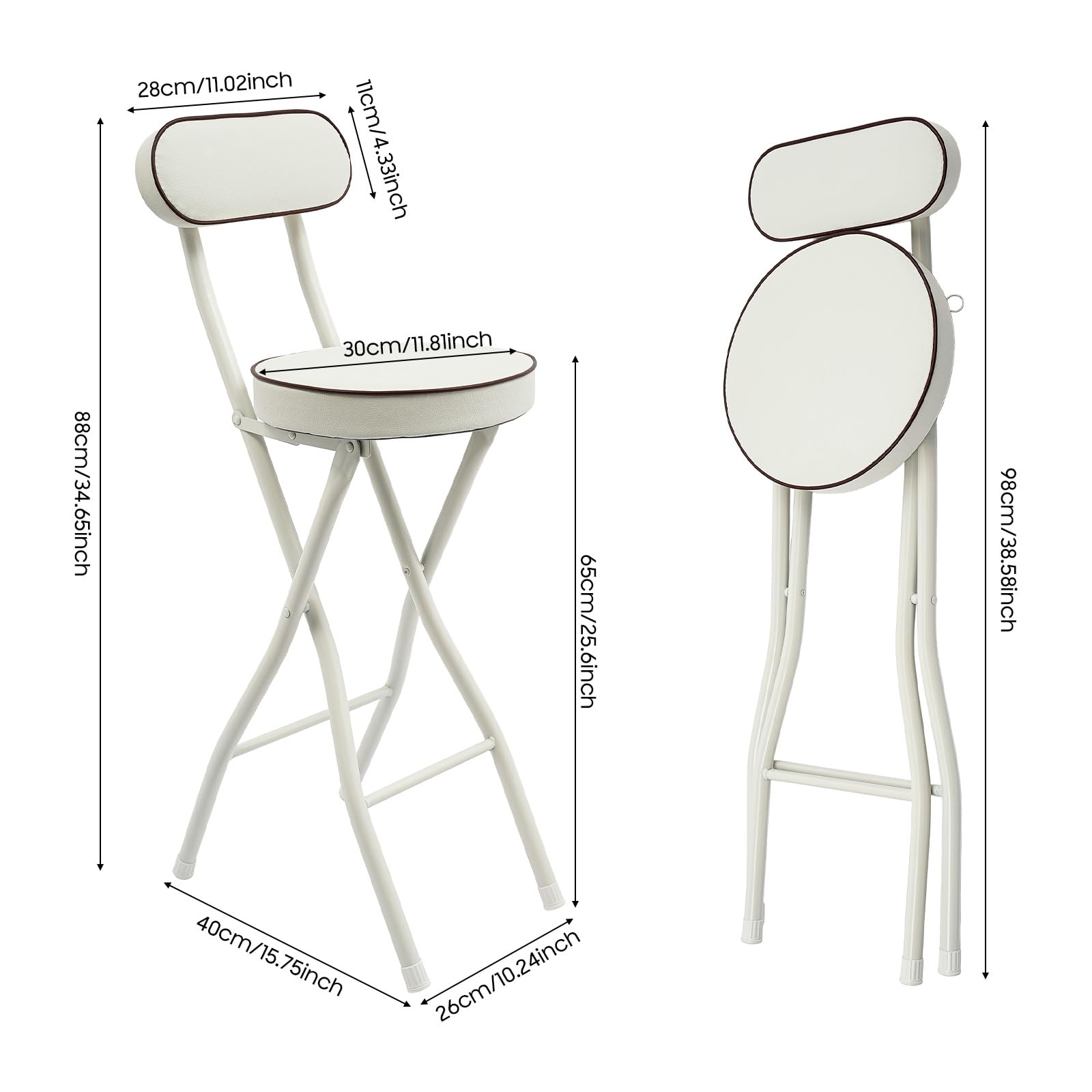 TiryyDrela Sgabello Bar Pieghevole 65 cm Set 2 Pezzi Bianco
