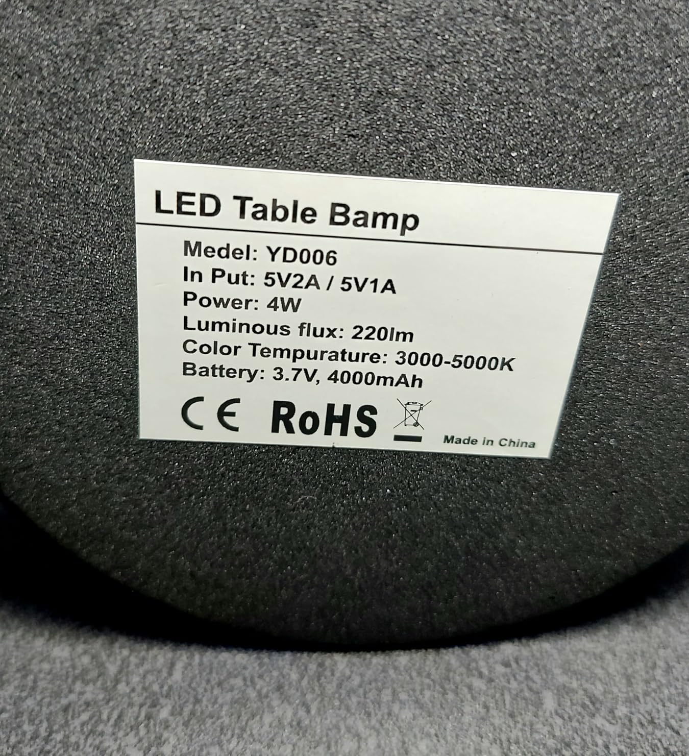 WOWDSGN lampada da tavolo senza fili nera LED ricaricabile