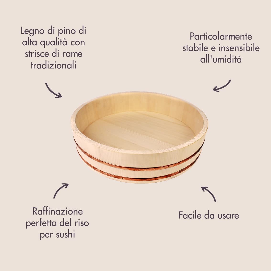 Reishunger Hangiri Ciotola Legno Sushi 30 cm