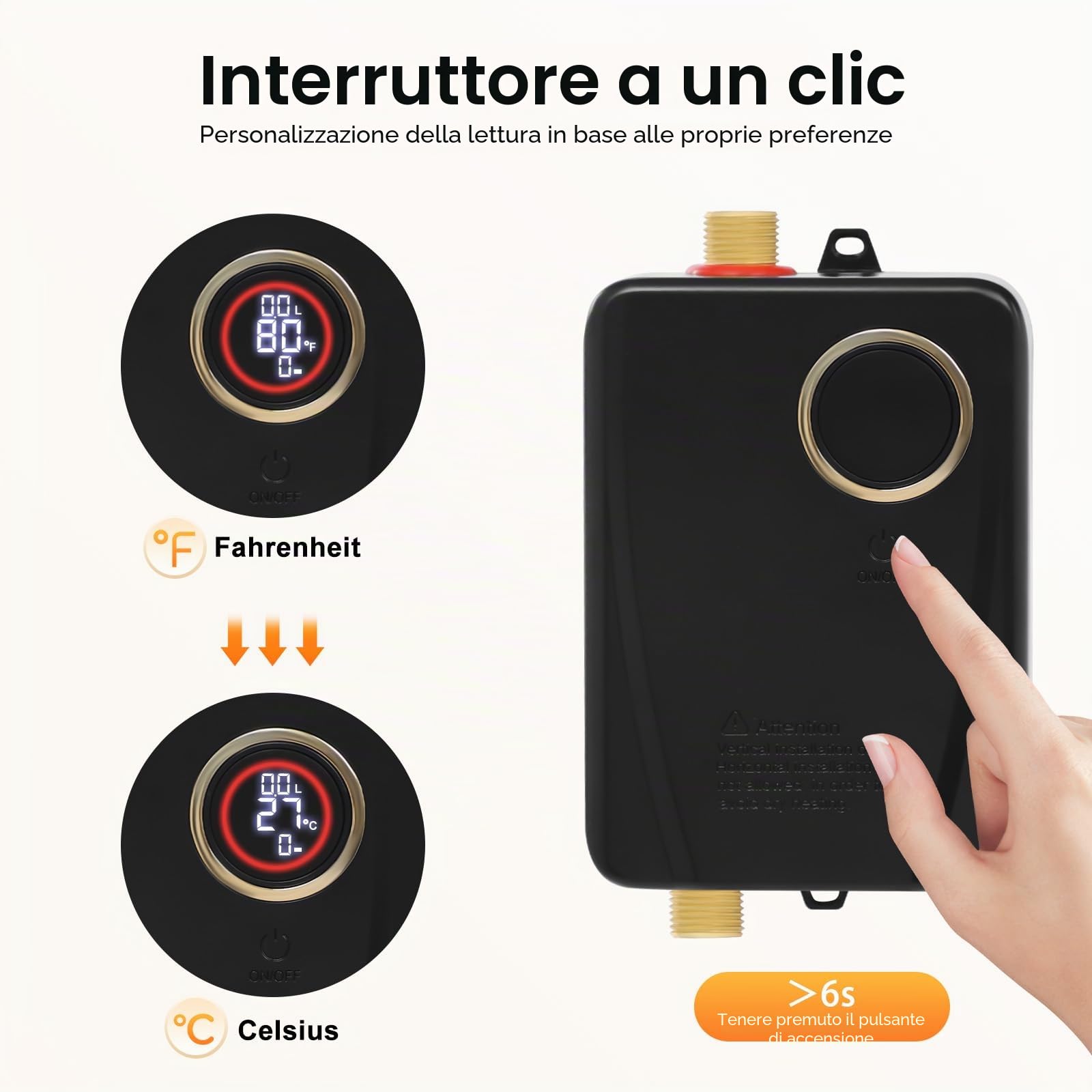 TiryyDrela Scaldacqua istantaneo elettrico LED 20-50°C