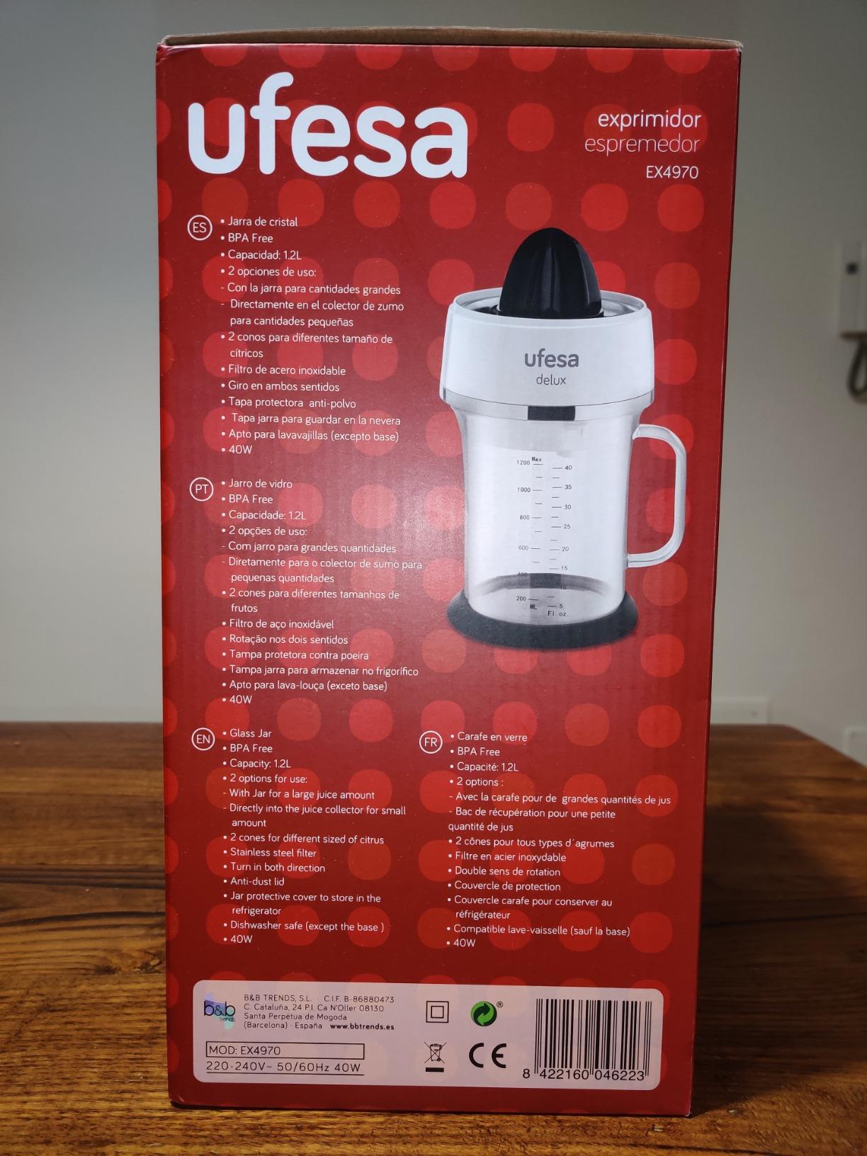 Ufesa EX4970 Spremiagrumi Elettrico 1,2 L Vetro 2 Coni