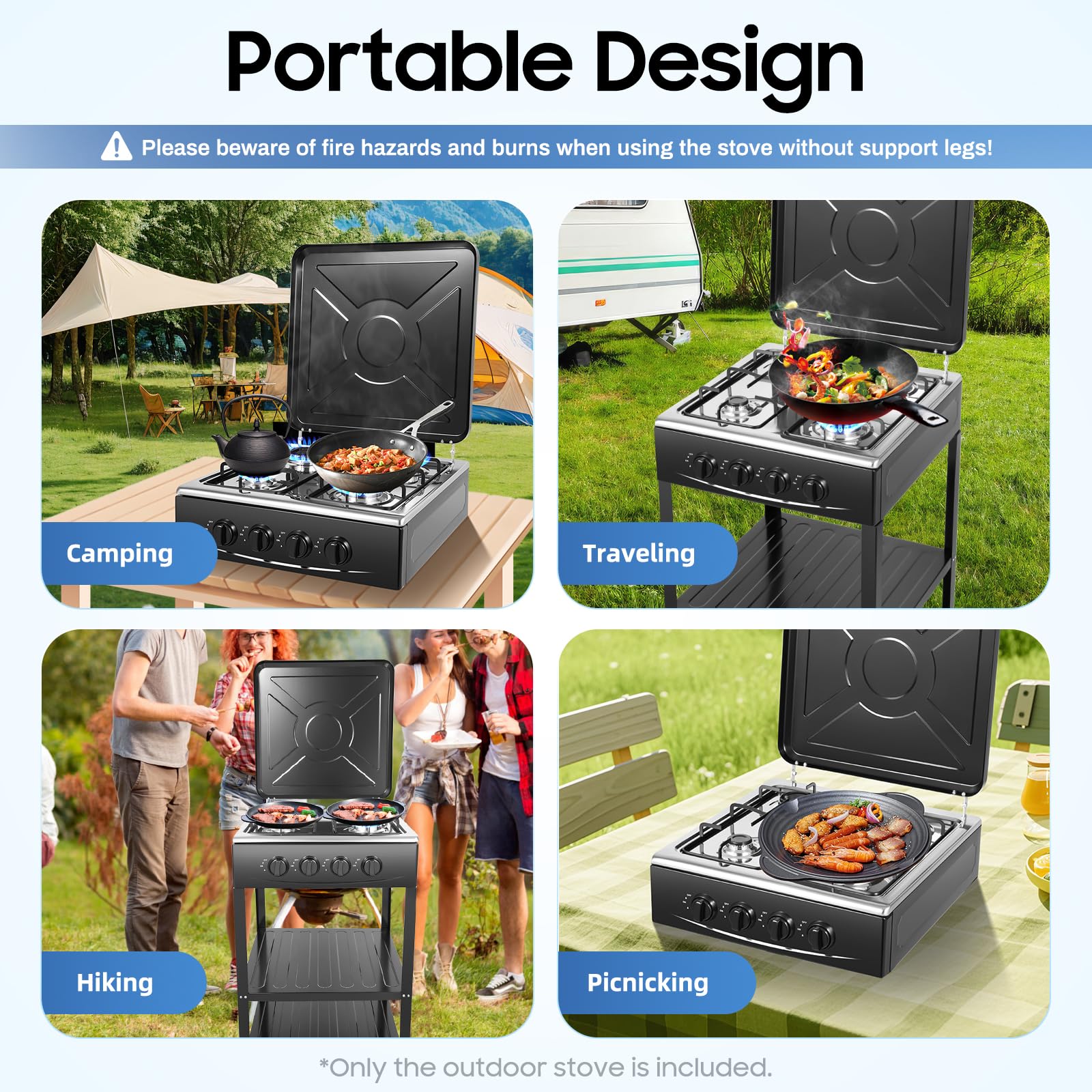 TiryyDrela Fornello Gas Esterno 4 Fuochi Portatile 8,7kg