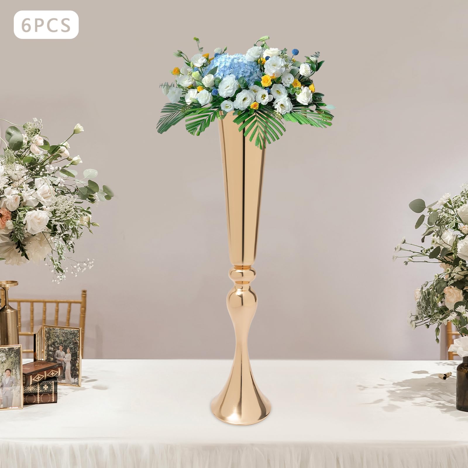 TiryyDrela Vasi Tromba Oro 56 cm Set 6 Pezzi Metallo