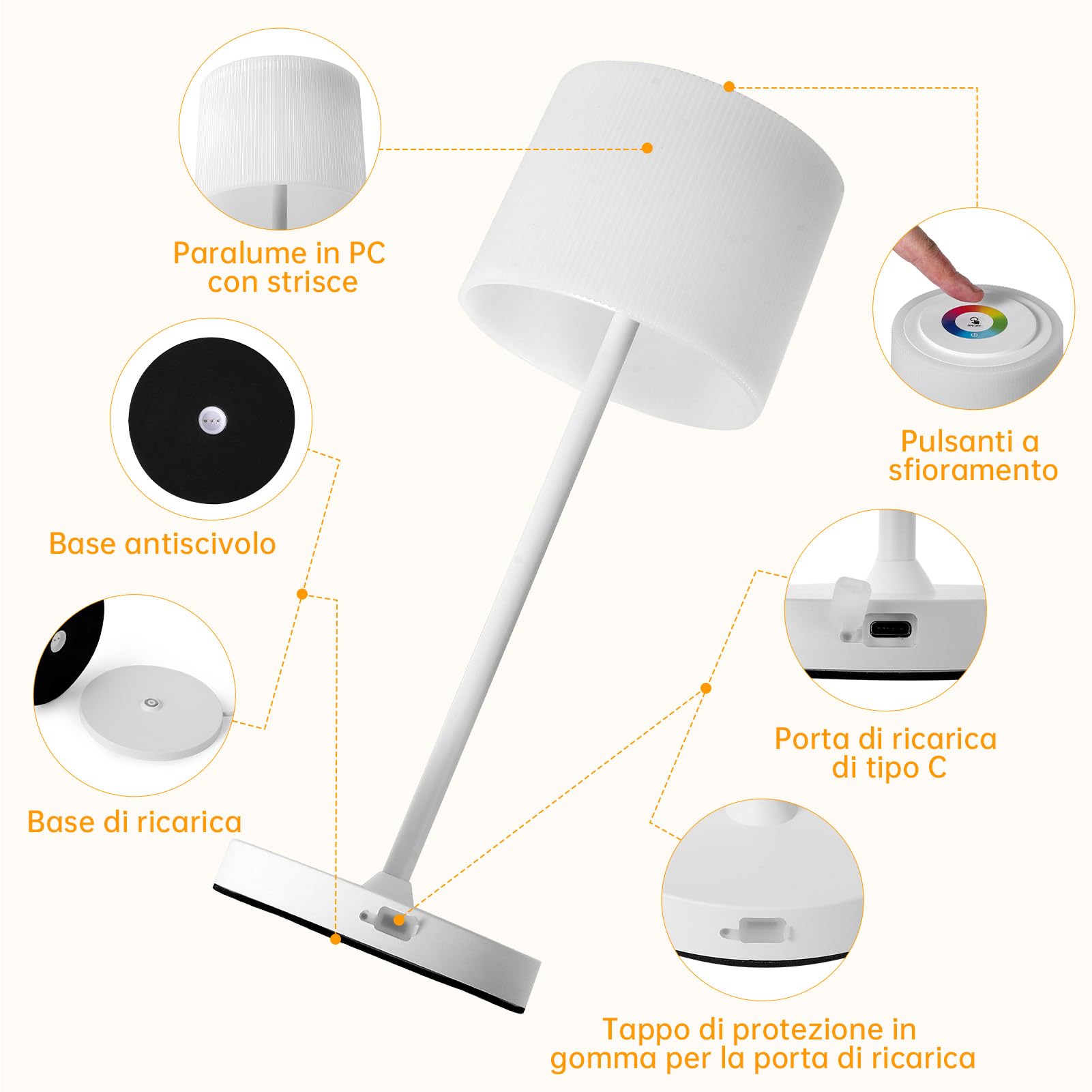 WOWDSGN lampada da tavolo ricaricabile RGB 4000mAh IP44