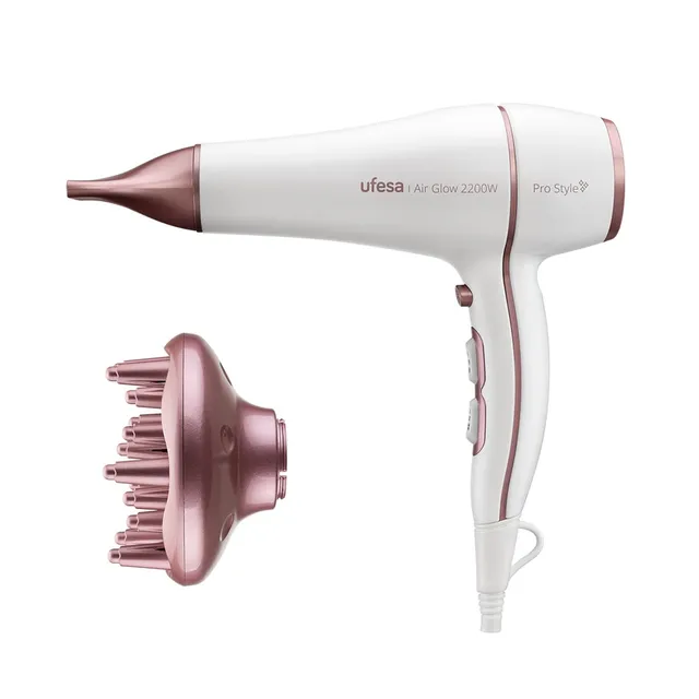 Ufesa Air Glow 2200W Asciugacapelli Bianco Rosa con Diffusore